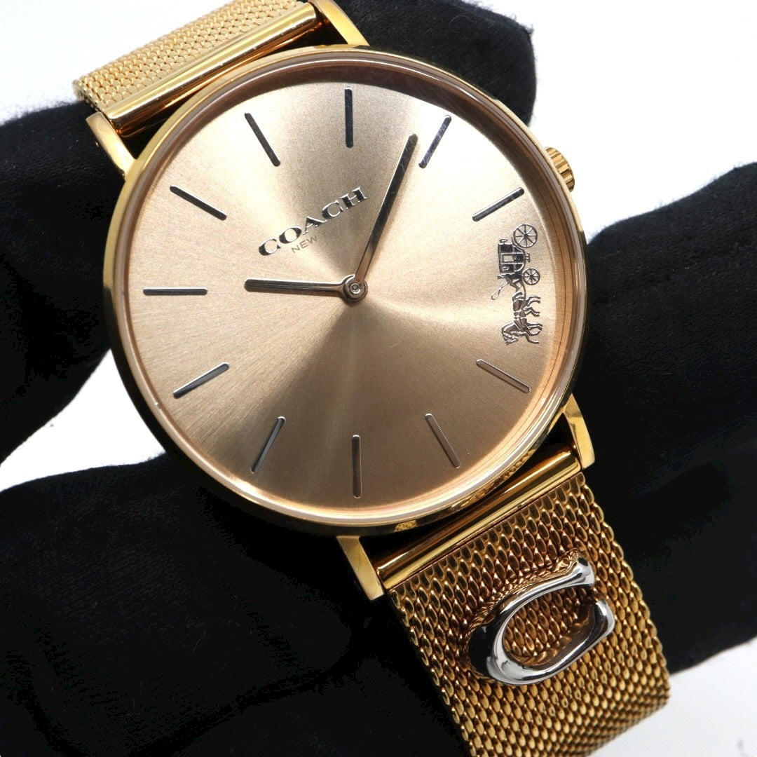 コーチ COACH 腕時計 レディース クォーツ ペリー Perry ゴールド メッシュベルト CA.120.7.34.1710 アナログ ウォッチ ホースアンドキャリッジ 馬車ロゴ エレガント 上品 モダン クラシック 美品 ほぼ新品 希少 G10