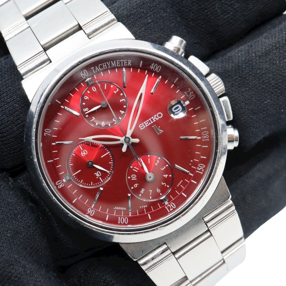 【美品/電池交換済】SEIKO セイコー ルキア 7T92-0AA0 クロノグラフ 腕時計 レディース クオーツ 10気圧防水 ステンレス レッド 赤文字盤 シルバー デイト タキメーター 日本製 ビジネス カジュアル エレガント G10 lukia