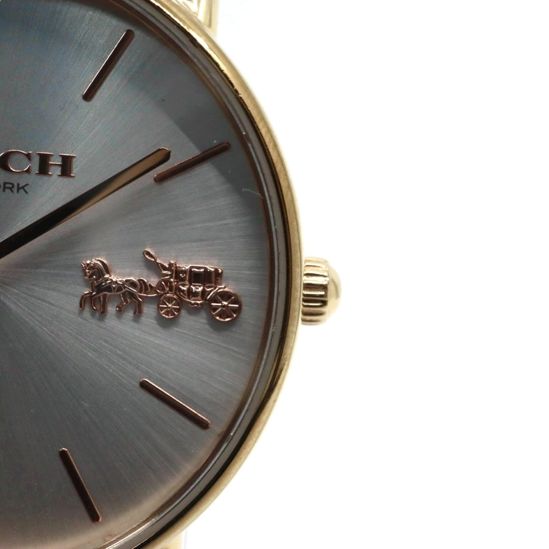 【美品】コーチ COACH 腕時計 レディース グランド GRAND ゴールド シルバー レザー 馬車ロゴ CA.158.7.34.2401 クォーツ アナログ 3針 ビジネス オフィス 通勤 通学 シンプル エレガント 上品 クラシック 純正箱付 G11