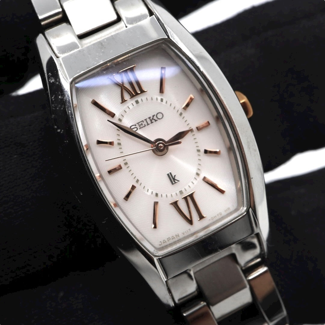 SEIKO セイコー ルキア LUKIA ソーラー V117 トノーケース ローマンインデックス ステンレススチール ピンクゴールドカラー針 レディース腕時計 G11