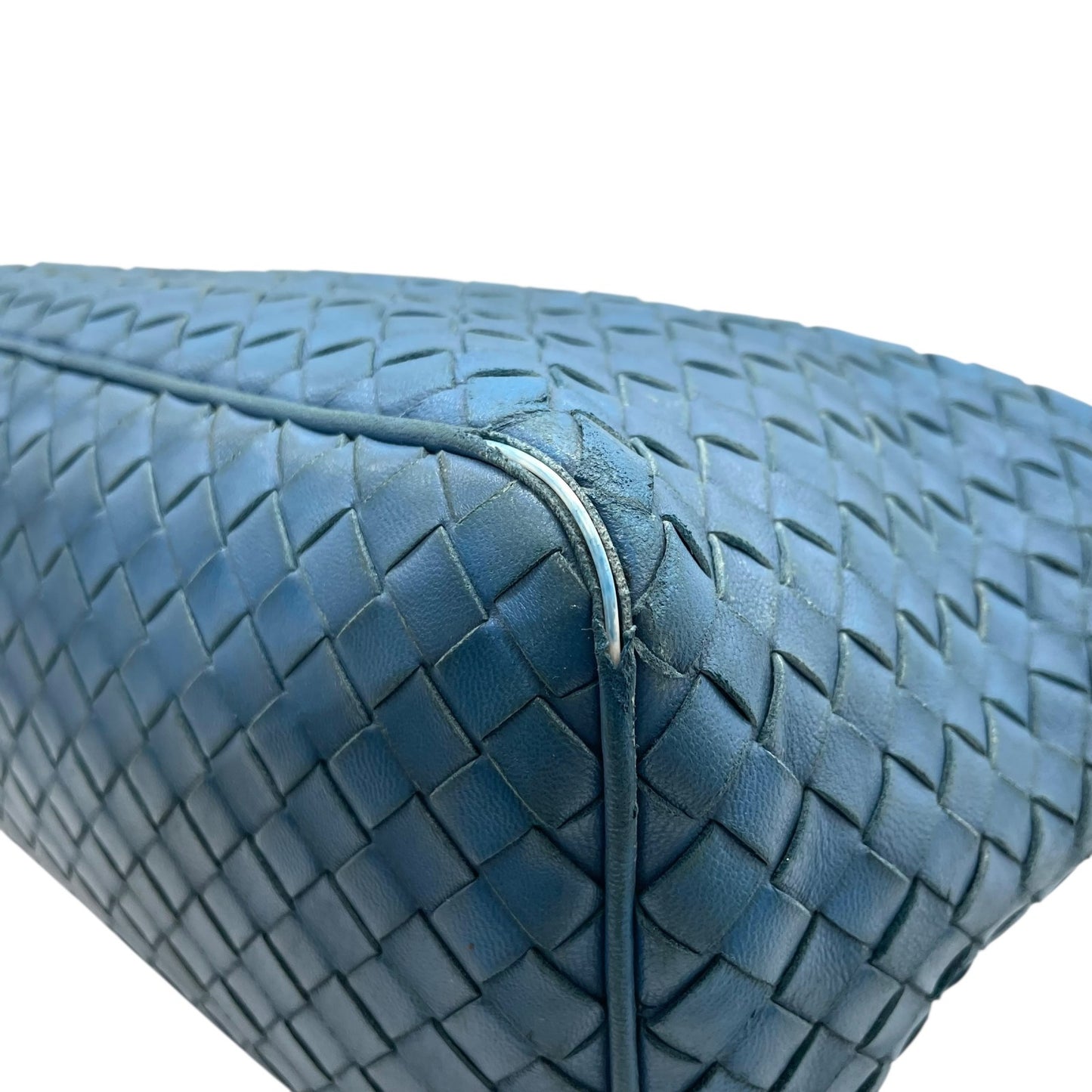 ボッテガヴェネタ イントレチャート ライトブルー レザー ハンドバッグ ショルダー ヴィンテージ 編み込み 革 旧ロゴ イタリア製 上品　k11