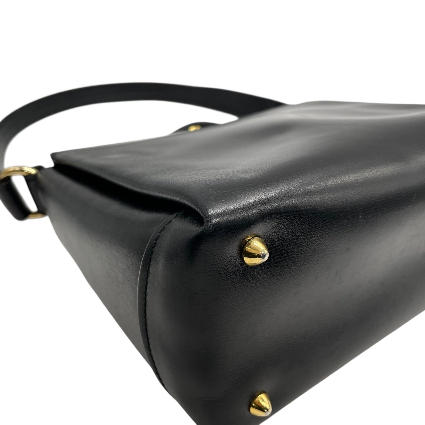 GUCCI オールドグッチ ヴィンテージ ターンロック ハンドバッグ レザー ブラック ゴールド金具 クラシック トップハンドル B5