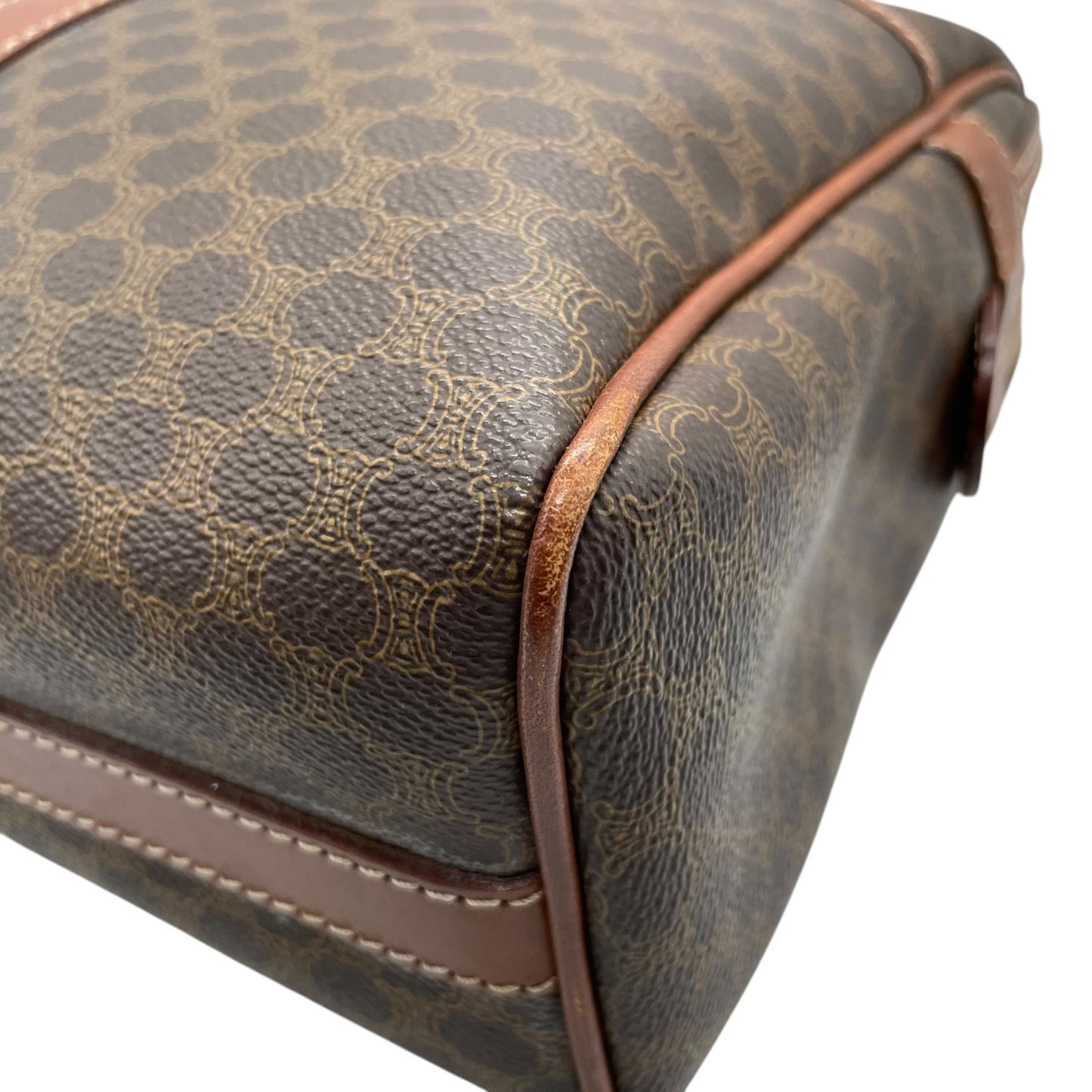 CELINE セリーヌ オールドセリーヌ マカダム柄 ハンドバッグ ショルダーバッグ ワンショルダー 肩掛け PVC レザー 本革 ブラウン 茶色 ゴールド金具 ファスナー開閉 ヴィンテージ K12