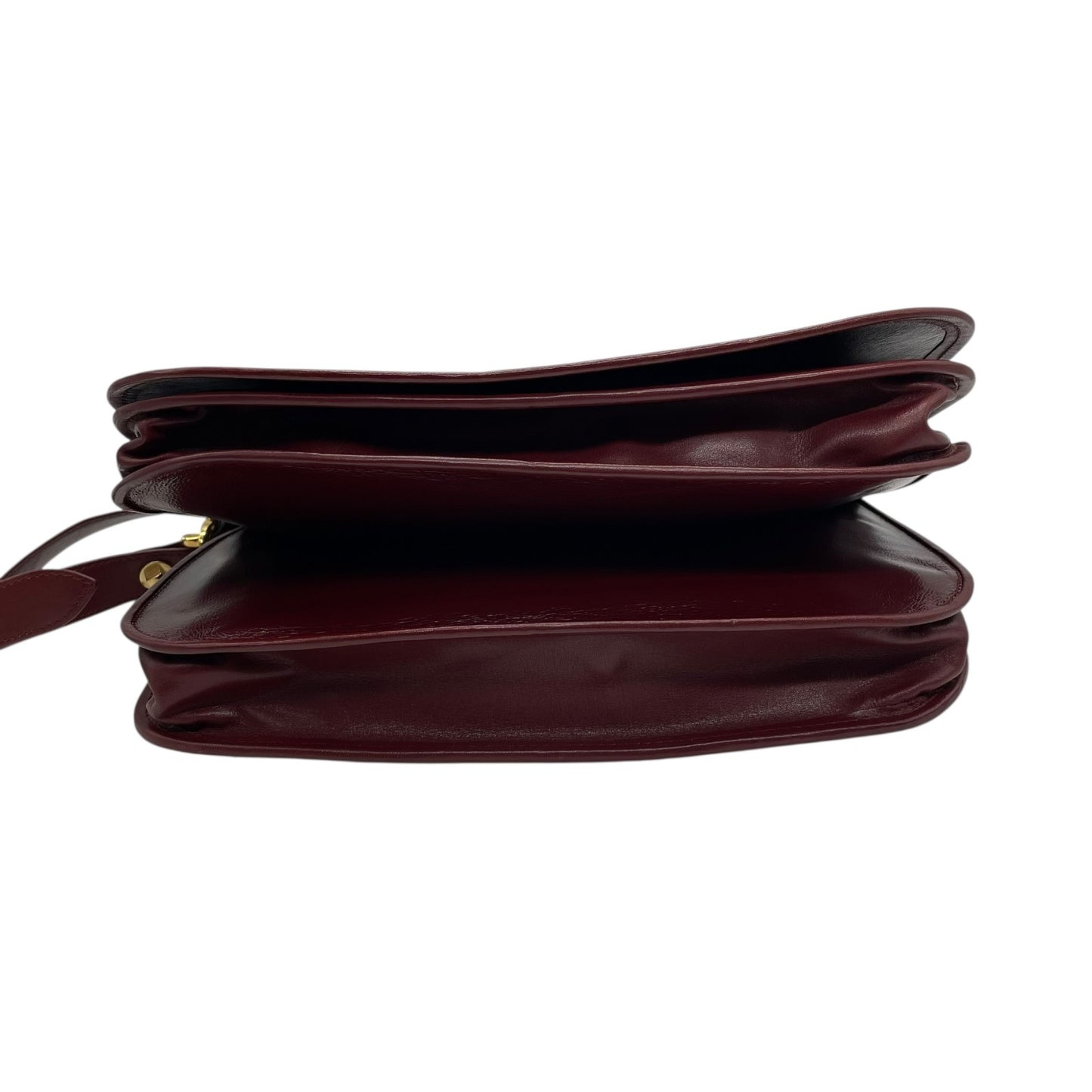 Authentic Cartier Must Line Shoulder Bag Crossbody Burgundy Wine Red Gold Hardware Leather Vintage Women's