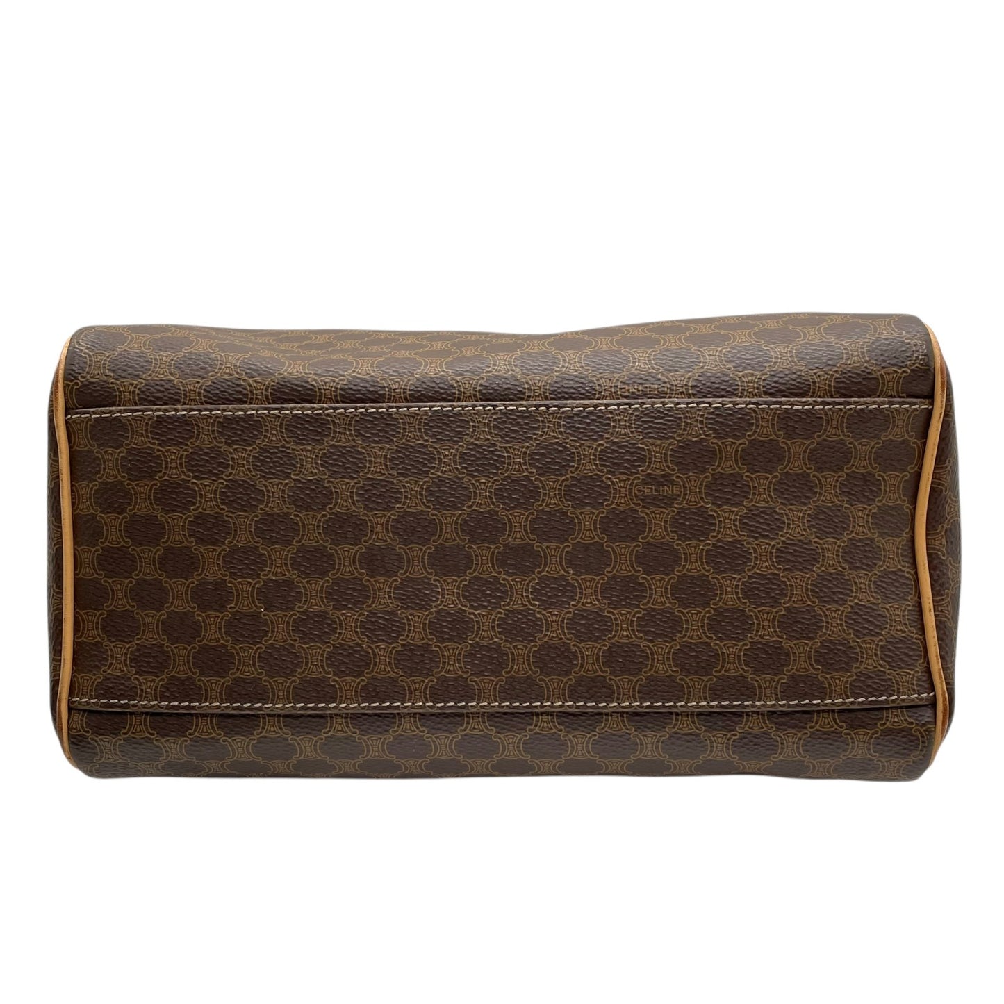 Authentic CELINE Trionf Monogram 2WAY Handbag Mini Boston Bag Shoulder Bag Leather Brown Gold Hardware Zipper Crossbody Women's