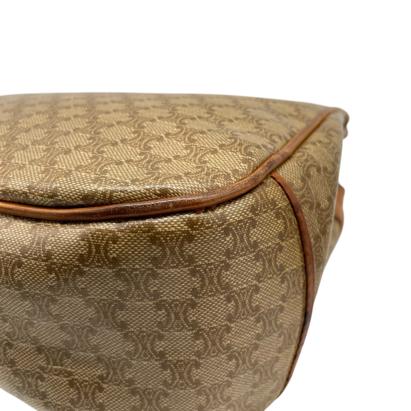 Authentic CELINE Macadam Trionf Shoulder Bag Beige Brown PVC Leather Gold Hardware Women's Flap