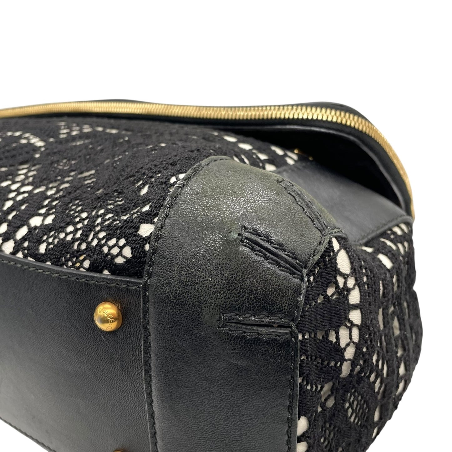 Authentic DOLCE&GABBANA Sicily Heritage 2WAY Handbag Tote Shoulder Bag Black White Ivory Lace Leather Gold Hardware Women's