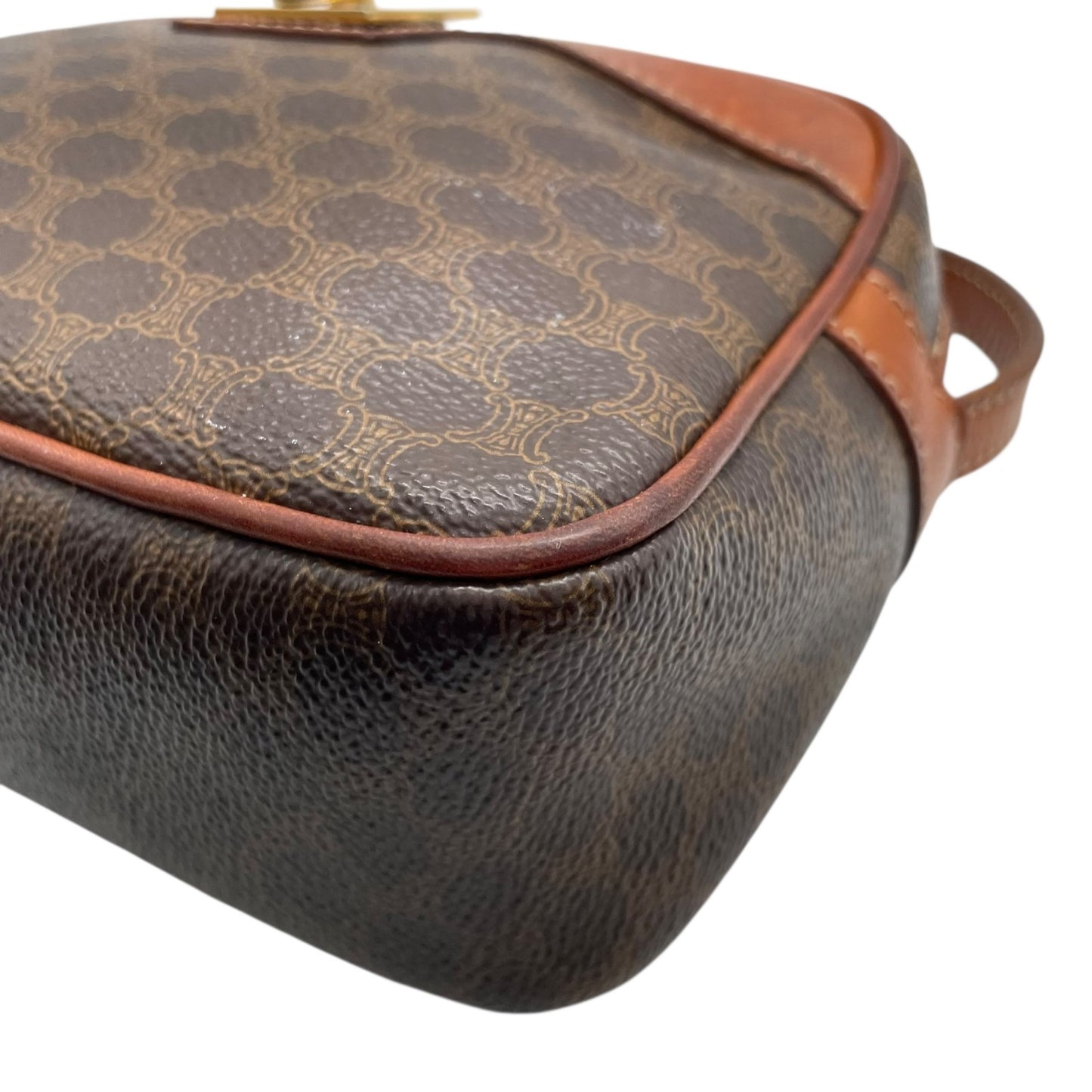 Authentic CELINE Vintage Macadam Shoulder Bag Trionf Camera Bag Brown PVC Leather Gold Hardware Women's Adjustable Strap Crossbody