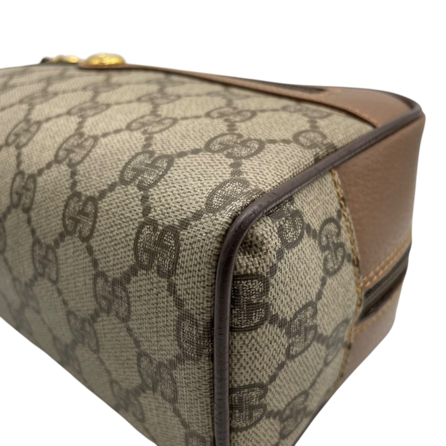 Authentic GUCCI Old GG Supreme Clutch Bag Second Bag Brown Leather PVC Gold Hardware Unisex Vintage