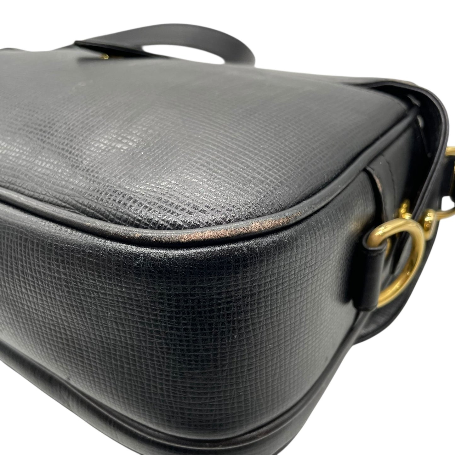 Authentic HUNTING WORLD Carryall Messenger Bag Shoulder Bag Black Leather Gold Hardware Women's Crossbody