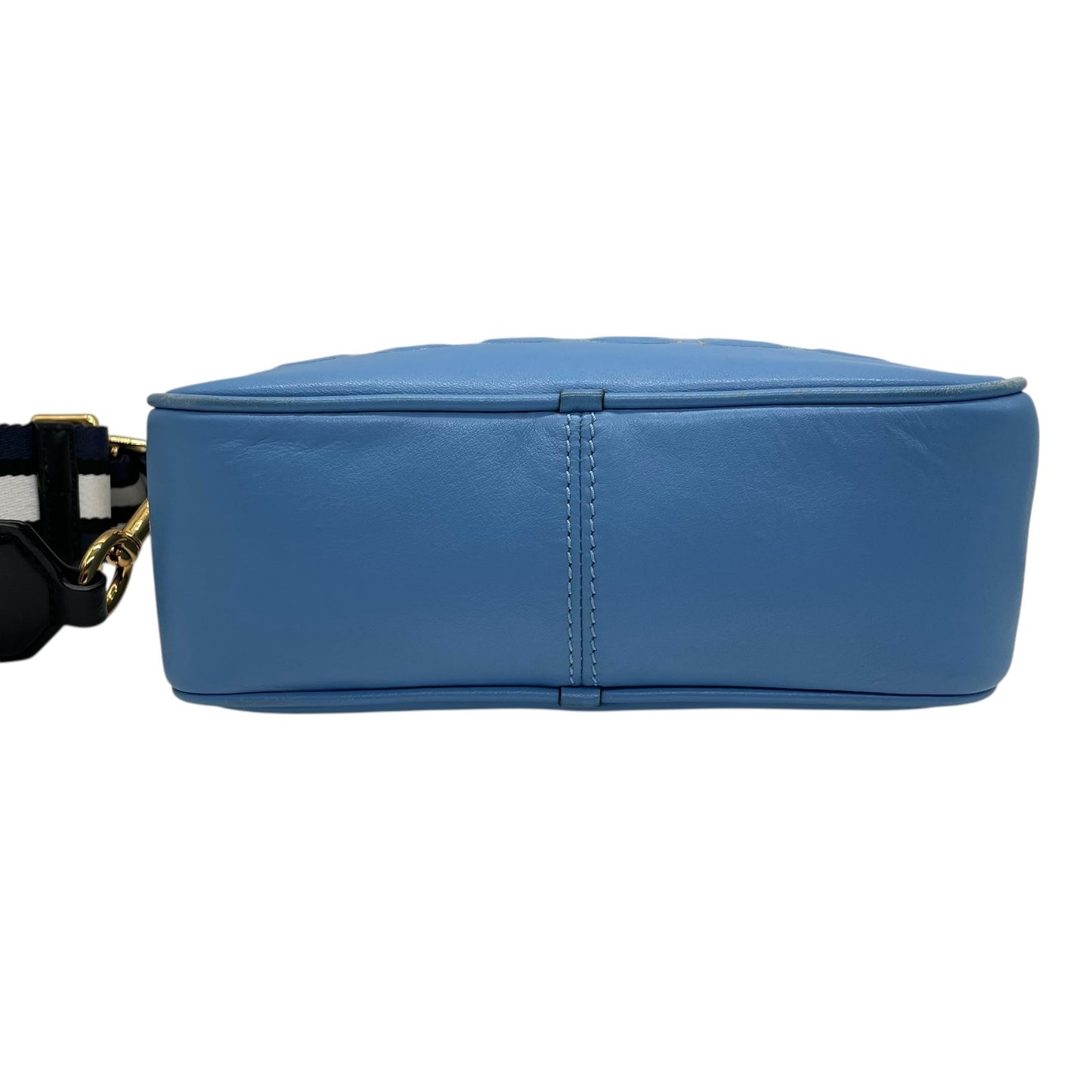 Authentic MARC JACOBS Flash Leather Crossbody Camera Bag Blue Leather Gold Hardware Women's Logo