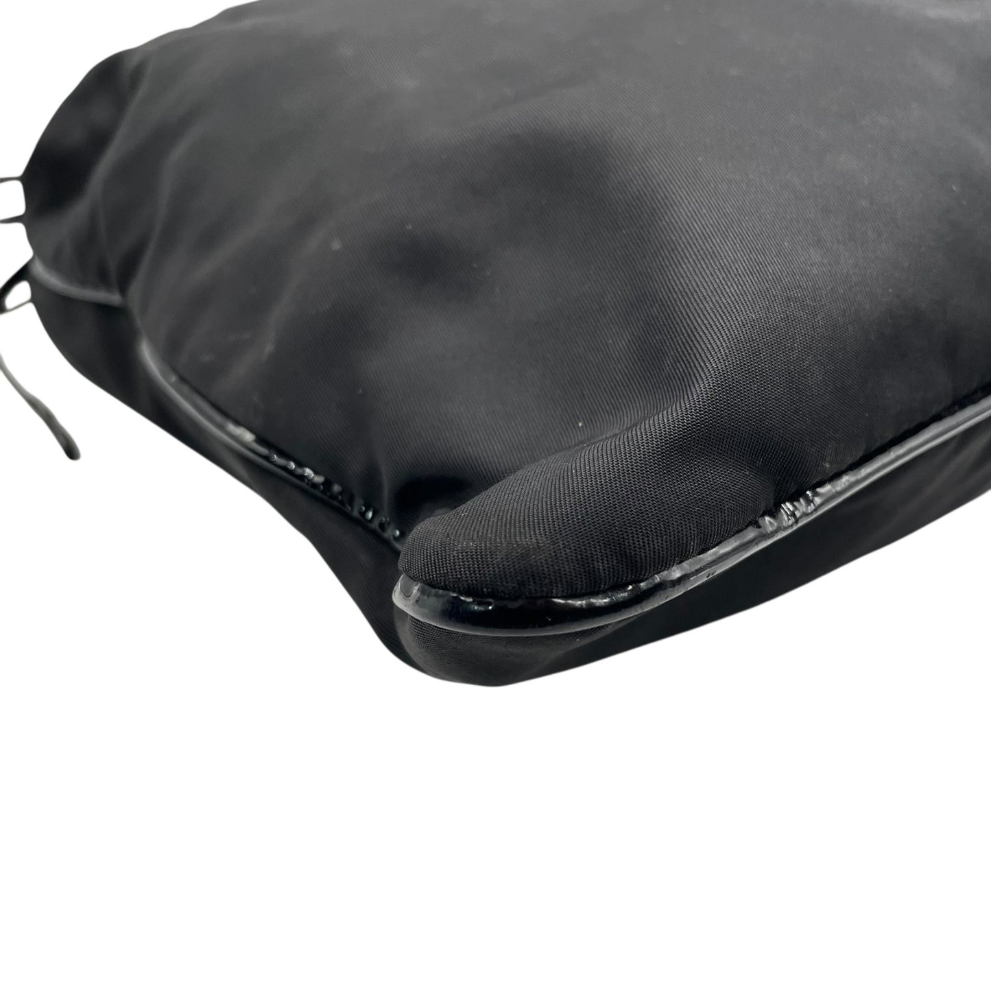 Authentic PRADA Black Handbag Tote Triangular Logo Plate Nylon Patent Leather Silver Hardware Shoulder Bag Men's Women's