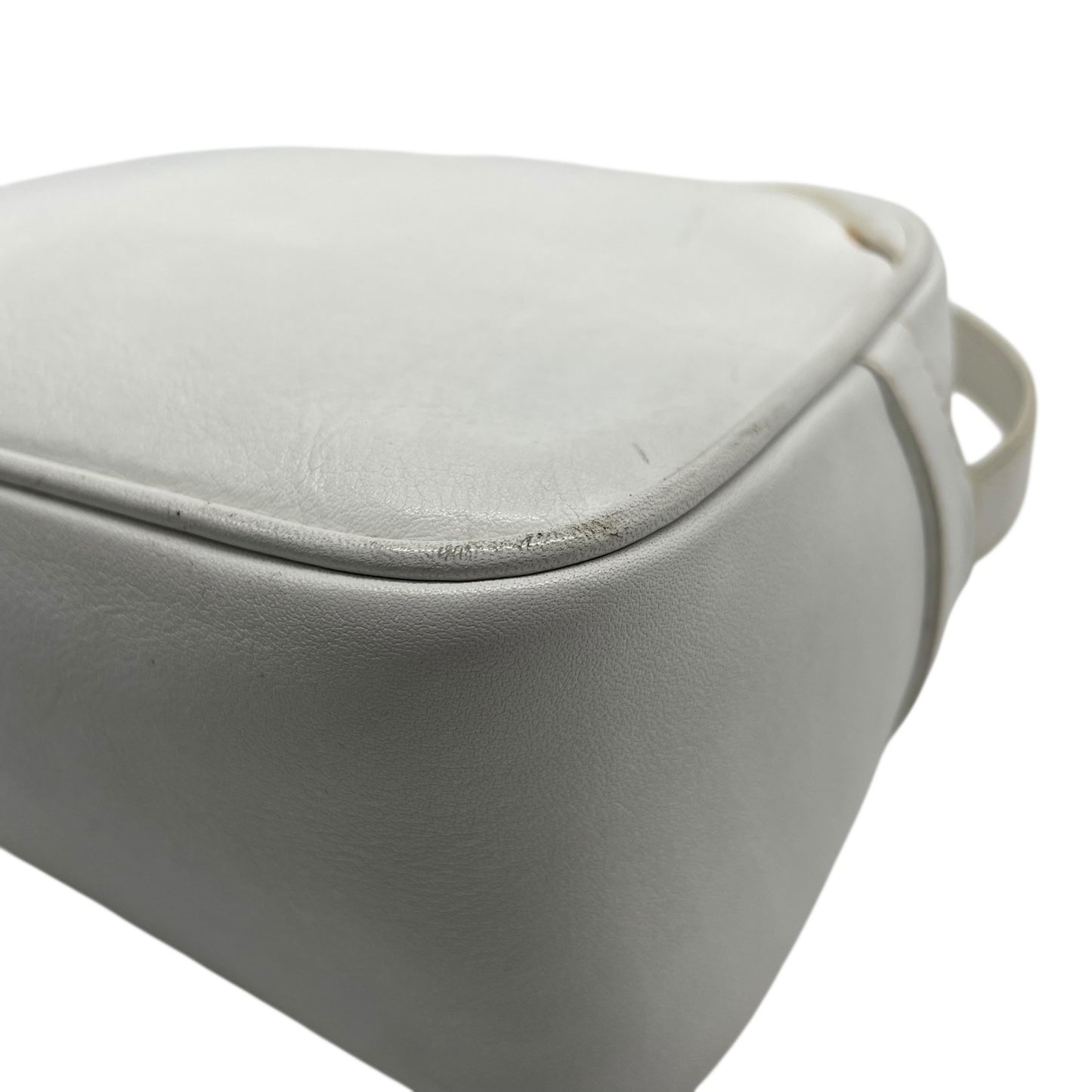 Authentic CELINE White Leather Shoulder Bag Trionf Camera Bag Gold Hardware Vintage Women's