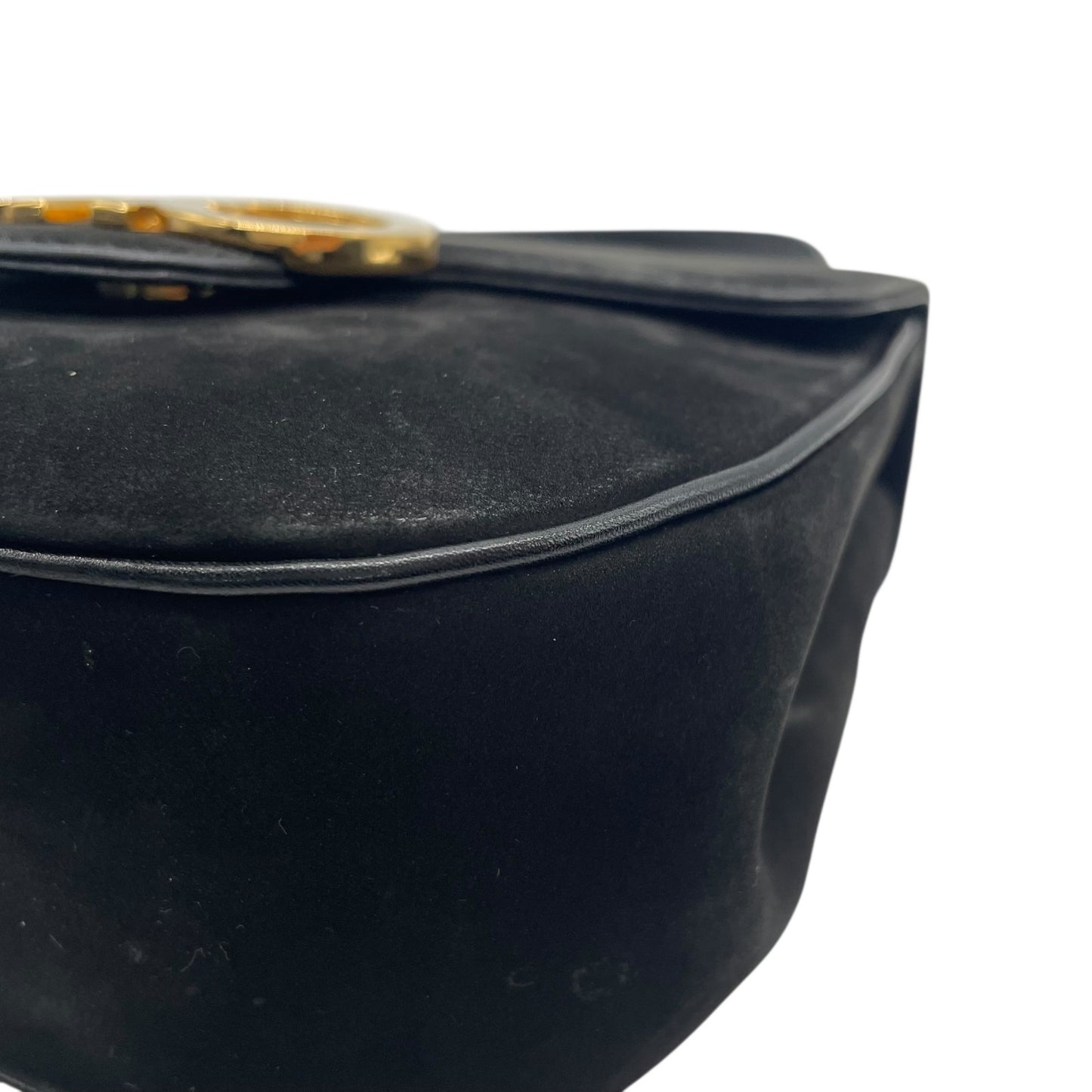 美品 Salvatore Ferragamo フェラガモ ガンチーニ ショルダーバッグ 黒 ブラック AB-21 スエード ゴールド金具 斜め掛け可 ポシェット ミニバッグ レディース フラップ開閉 ヴィンテージ D5