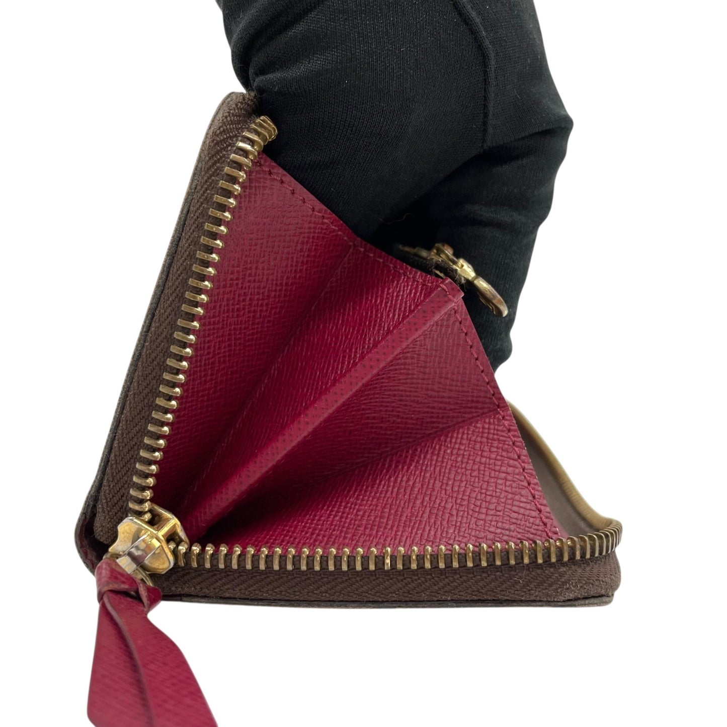 極美品 LOUIS VUITTON ルイヴィトン 長財布 モノグラム ポルトフォイユ・クレマンス M60742 ラウンドファスナー フューシャピンク ブラウン 茶 PVC レザー レディース W2