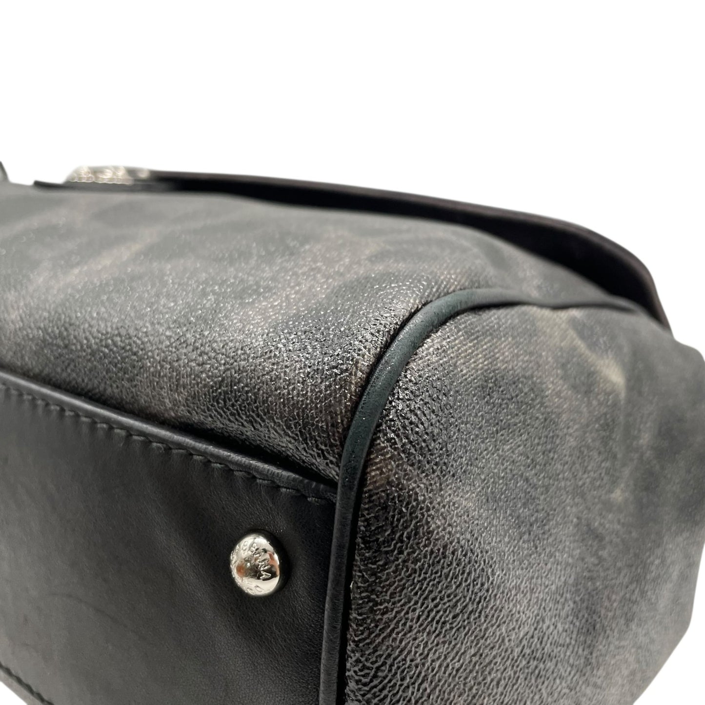 美品 DOLCE&GABBANA ドルチェ＆ガッバーナ シシリー 2WAY ハンドバッグ ショルダーバッグ ドルガバ レオパード ヒョウ柄 レザー PVC 黒 ブラック ダークグレー レディース D&G フラップ開閉 シルバー金具 ギャランティカード付き B2