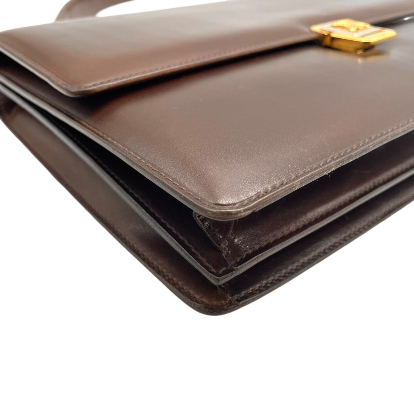 美品 CELINE セリーヌ ハンドバッグ ヴィンテージ 茶 ブラウン レザー ゴールド金具 トップハンドル 手提げ フラップ開閉 ロゴ トリオンフ レディース C