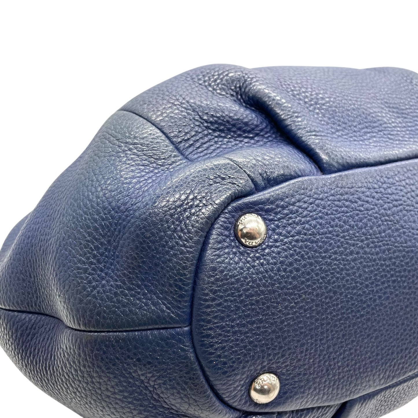 美品 PRADA プラダ 2WAY ハンドバッグ ショルダーバッグ レザー ネイビーブルー ヴィッテロ シルバー金具 B2343M 三角ロゴ 斜め掛け可 手提げ レディース Z4