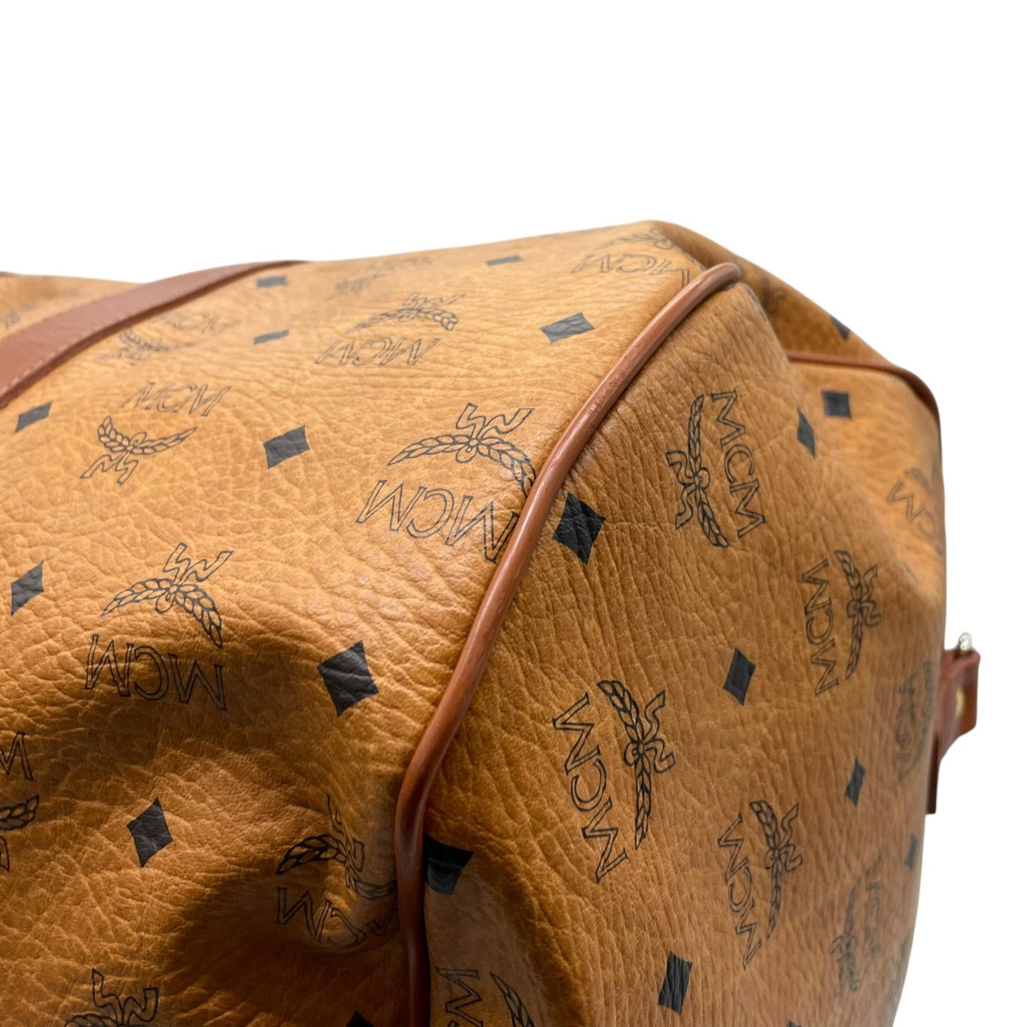 美品 MCM エムシーエム ヴィセトス ボストンバッグ 2WAY ショルダーバッグ 茶 ブラウン コニャック レザー ゴールド金具 手提げ 斜め掛け可 ロゴ レディース X