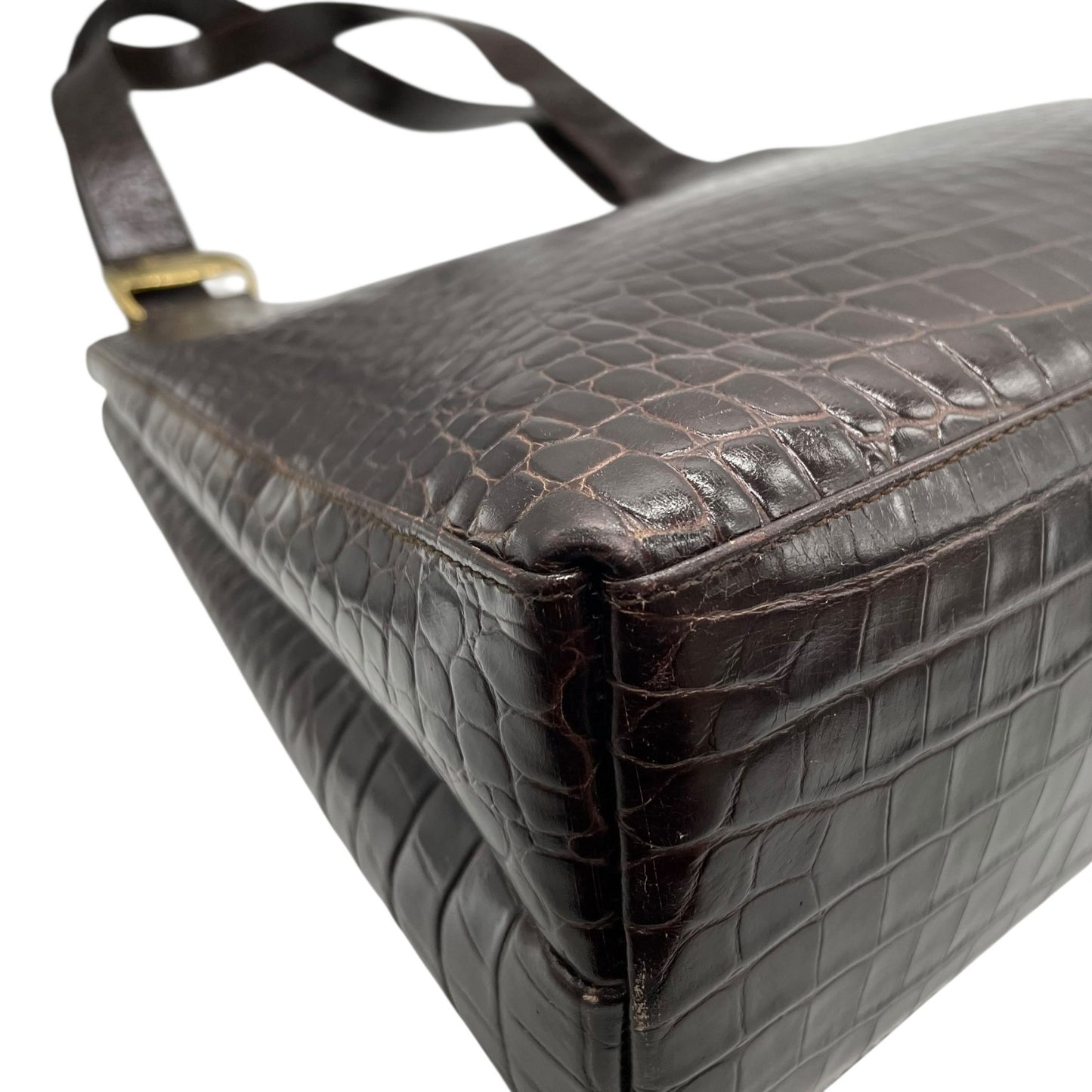 美品 Salvatore Ferragamo サルヴァトーレフェラガモ トートバッグ ハンドバッグ ヴァラ クロコ型押し 茶 ブラウン ゴールド金具 ワンショルダー 肩掛け可 ヴィンテージ レディース B