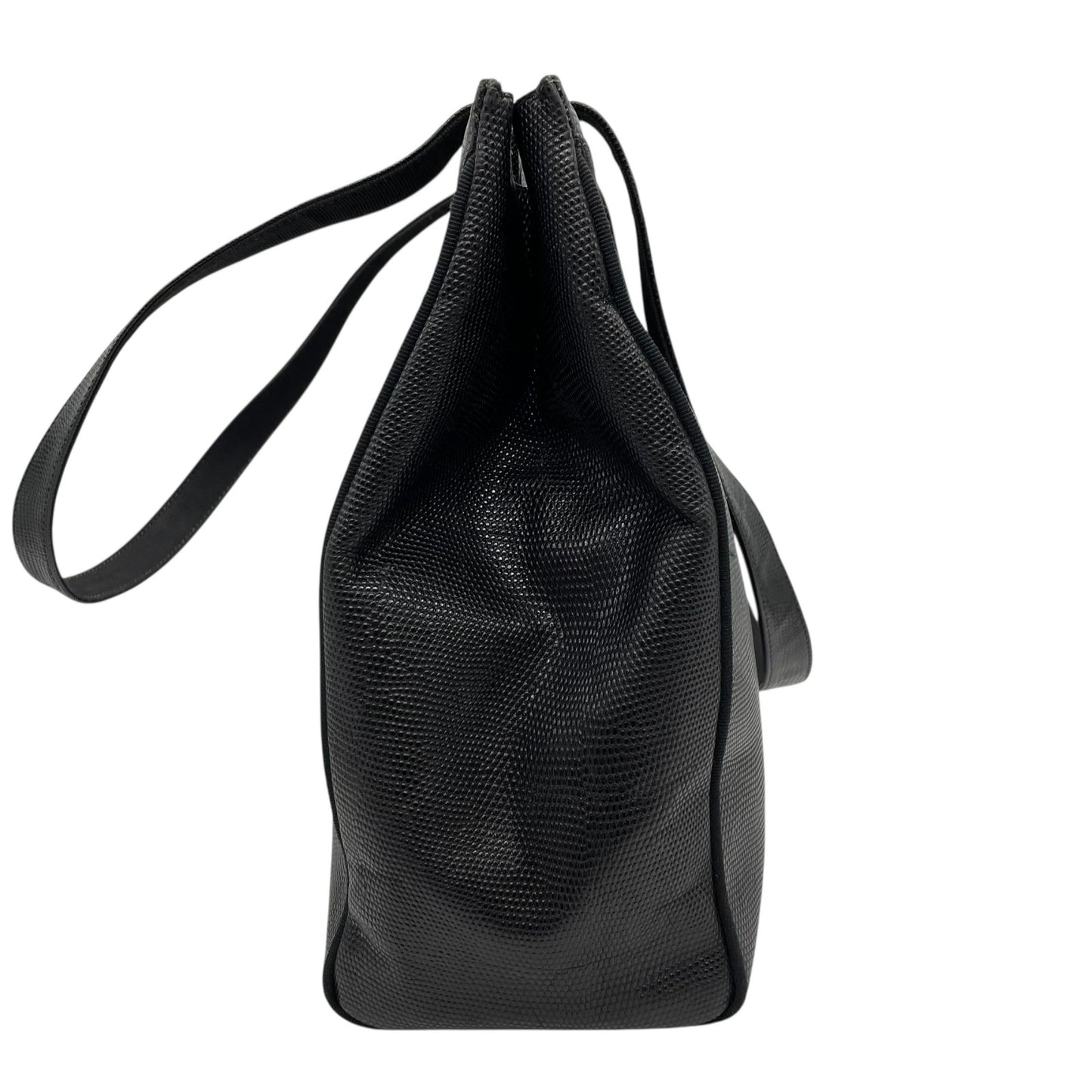 Salvatore Ferragamo フェラガモ ヴァラリボン トートバッグ ワンショルダー レザー トカゲ型押し 黒 ブラック ゴールド金具 肩掛け可 サルヴァトーレフェラガモ レディース D