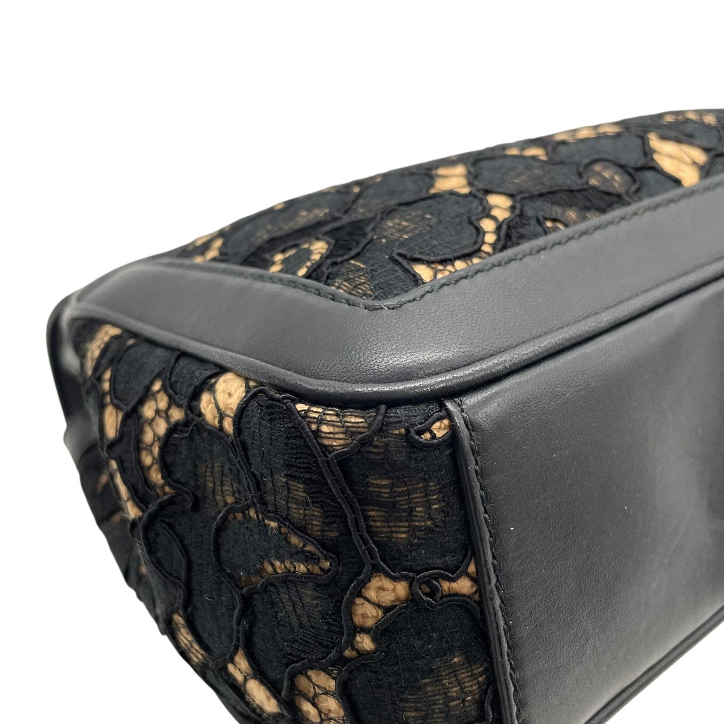 極美品 DOLCE&GABBANA ドルチェ＆ガッバーナ ドルガバ Miss Dolce 2WAY ハンドバッグ ショルダーバッグ レース レザー ベージュ ブラック 黒 レディース D&G ゴールド金具 パドロック 斜め掛け可 内側レオパード C