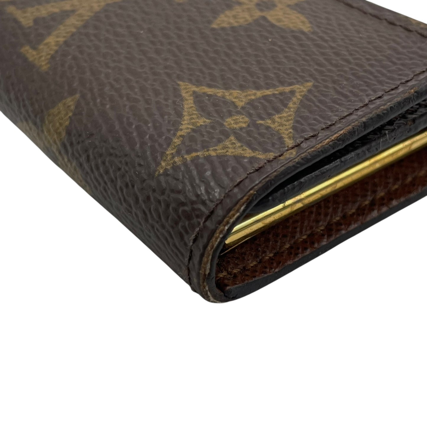 美品 LOUIS VUITTON ルイヴィトン モノグラム 三つ折り 4連キーケース ミュルティクレ4 M69517 茶 ブラウン PVC レザー ゴールド金具 レディース メンズ W3