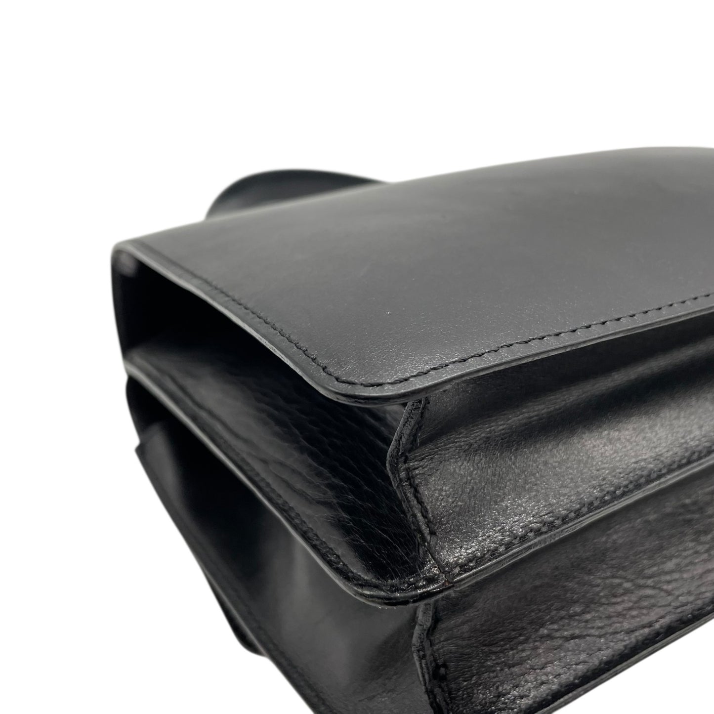 美品 CELINE セリーヌ ハンドバッグ フォーマル 黒 ブラック レザー ゴールド金具 ダブルフラップ Wフラップ トップハンドル 手提げ ロゴ レディース ヴィンテージ オールドセリーヌ C