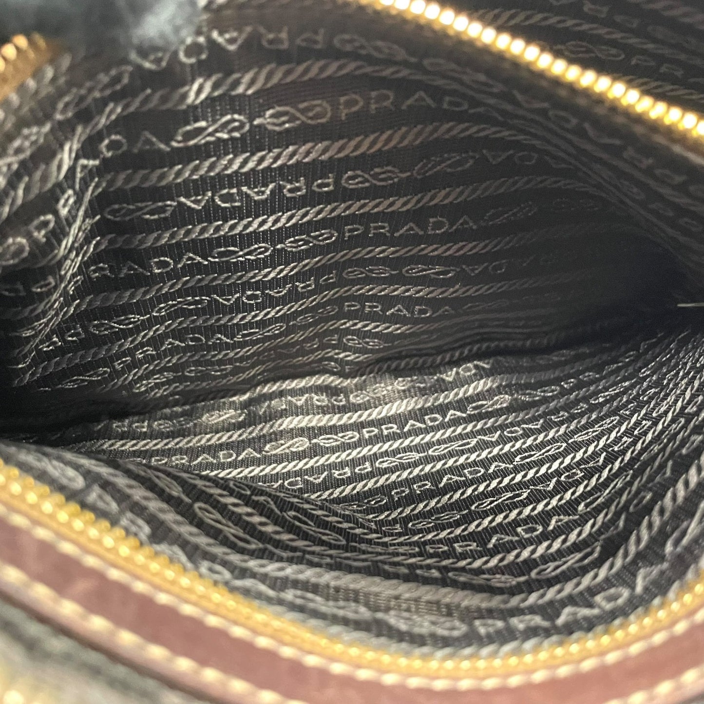 Authentic PRADA Logo Jacquard Large Logo Canvas Leather Shoulder Bag Brown Crossbody Women