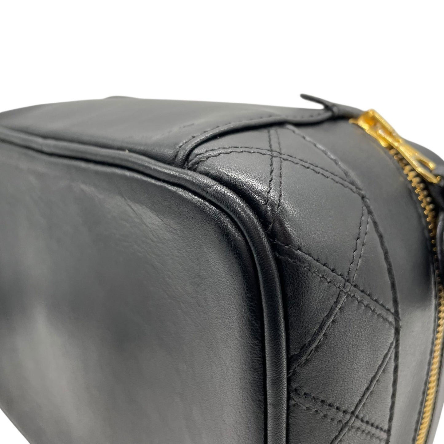 Authentic CHANEL Vanity Bag Handbag Black Bi-Color Leather Gold CC Logo Italy Women