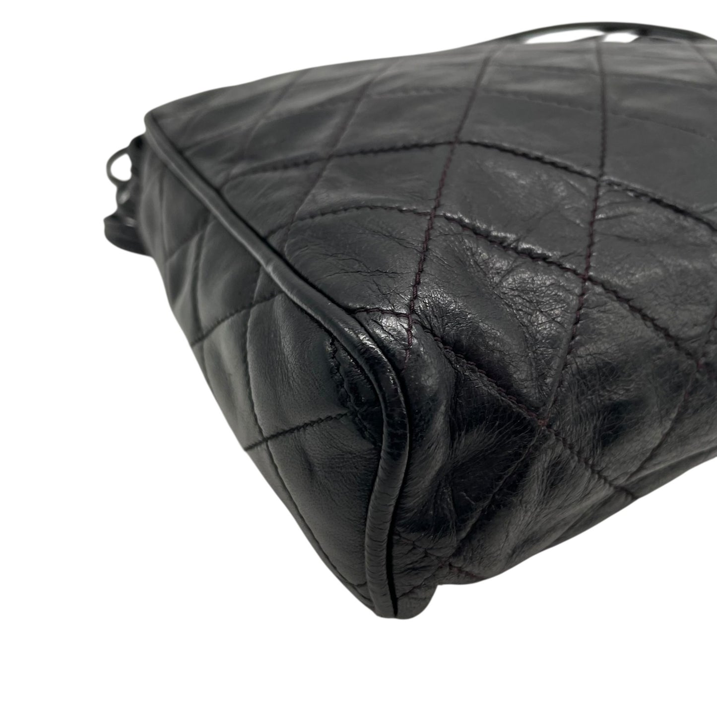 Authentic CHANEL Matelasse Fringe Shoulder Bag Black Leather Vintage Gold Crossbody