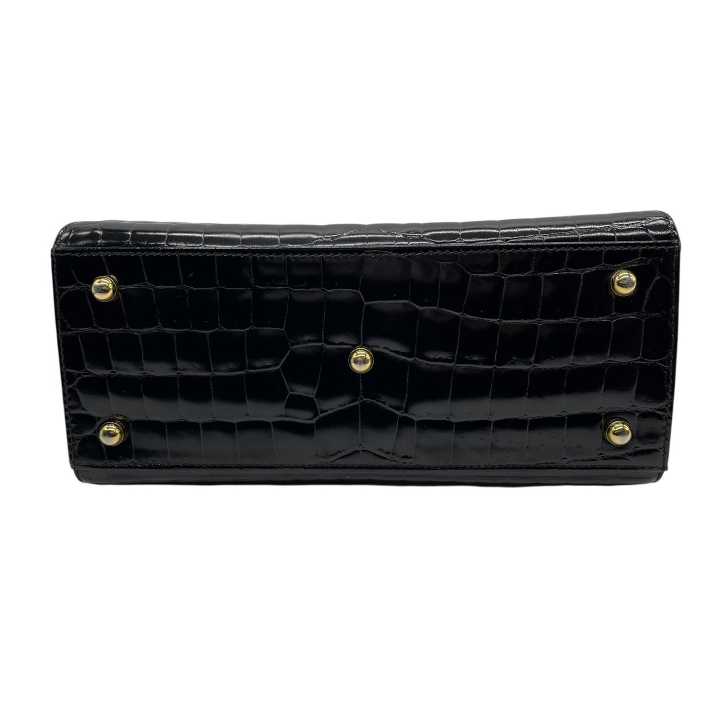 美品 TIFFANY＆Co. ティファニー ハンドバッグ 黒 ブラック レザー クロコ型押し ゴールド金具 手提げ トップハンドル フラップ開閉 レディース B