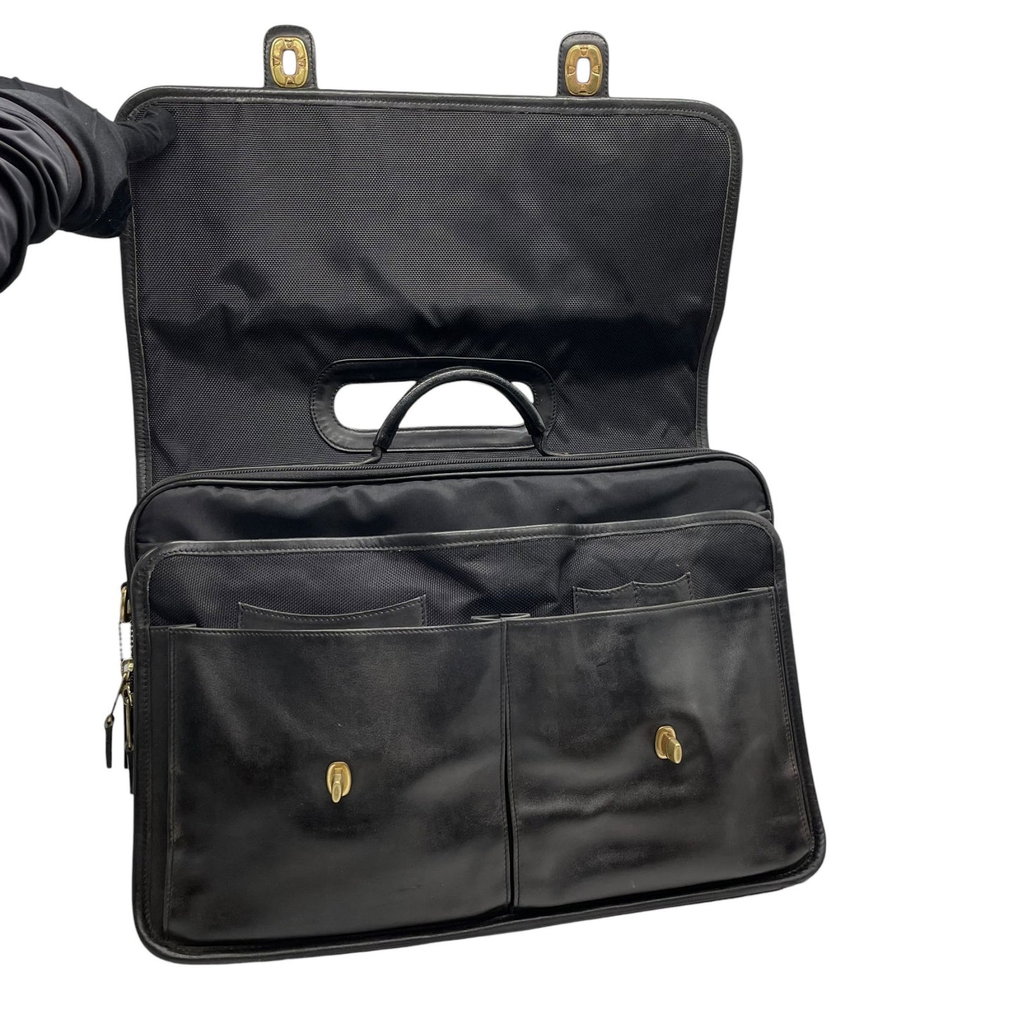 希少 COACH オールドコーチ ヴィンテージ ビジネスバッグ ブリーフケース ハンドバッグ 黒 ブラック ゴールド金具 ターンロック レザー 2WAY ダブルポケット 書類鞄 オールレザー E