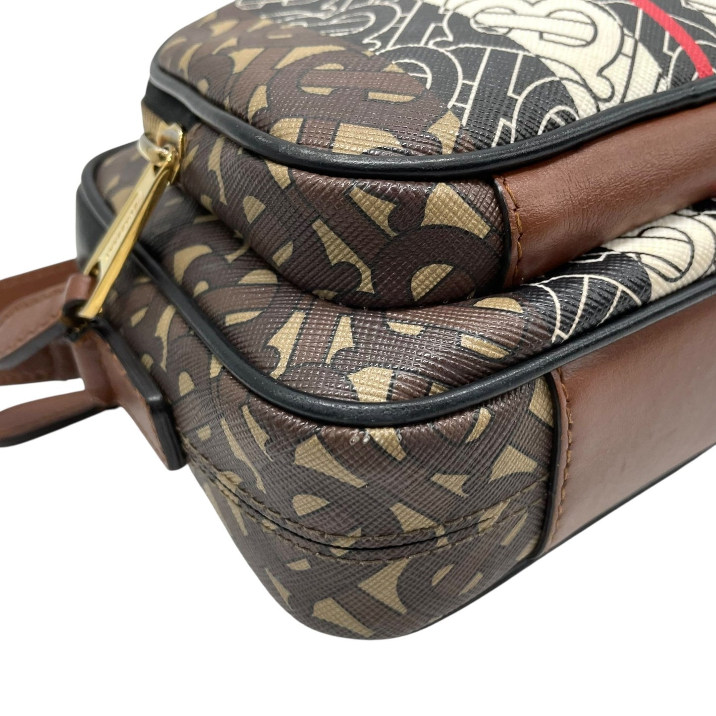 Authentic BURBERRY Monogram Stripe PVC Leather Shoulder Bag Brown Multi