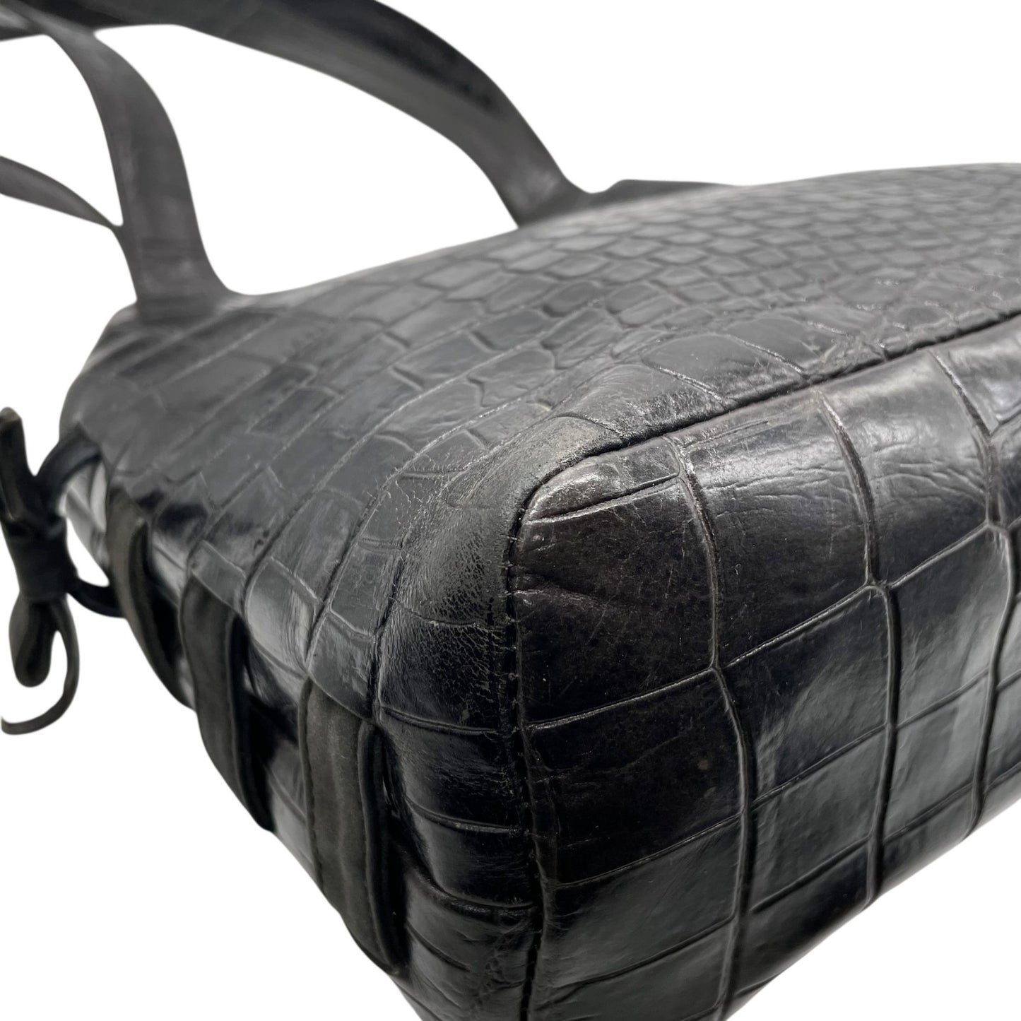 Authentic VERSACE Medusa Embossed Leather Tote Handbag Black Gold