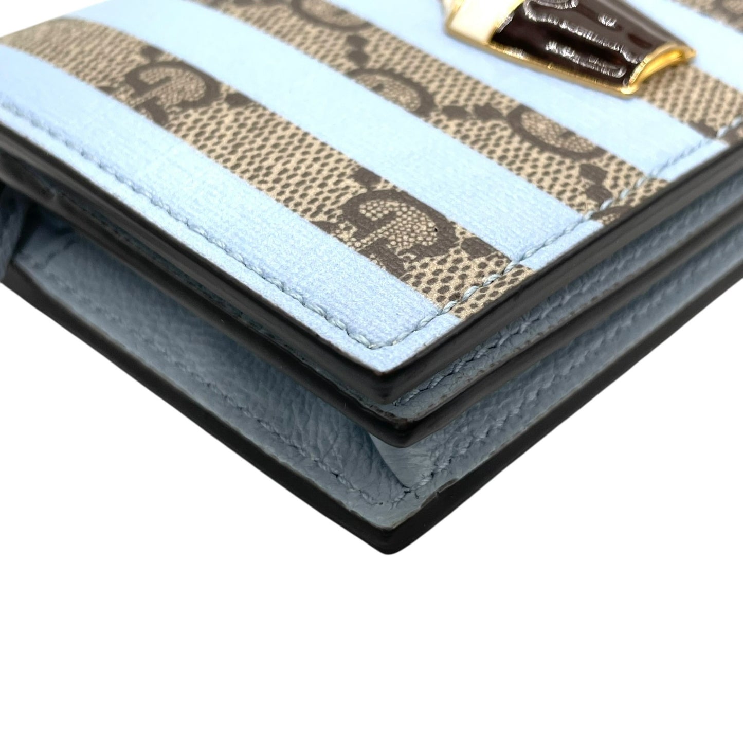 【新品同様】 GUCCI グッチ GGスプリーム アイスクリーム 二つ折り財布 コンパクトウォレット ベージュ×ライトブルー PVC レザー レディース 701489 M2