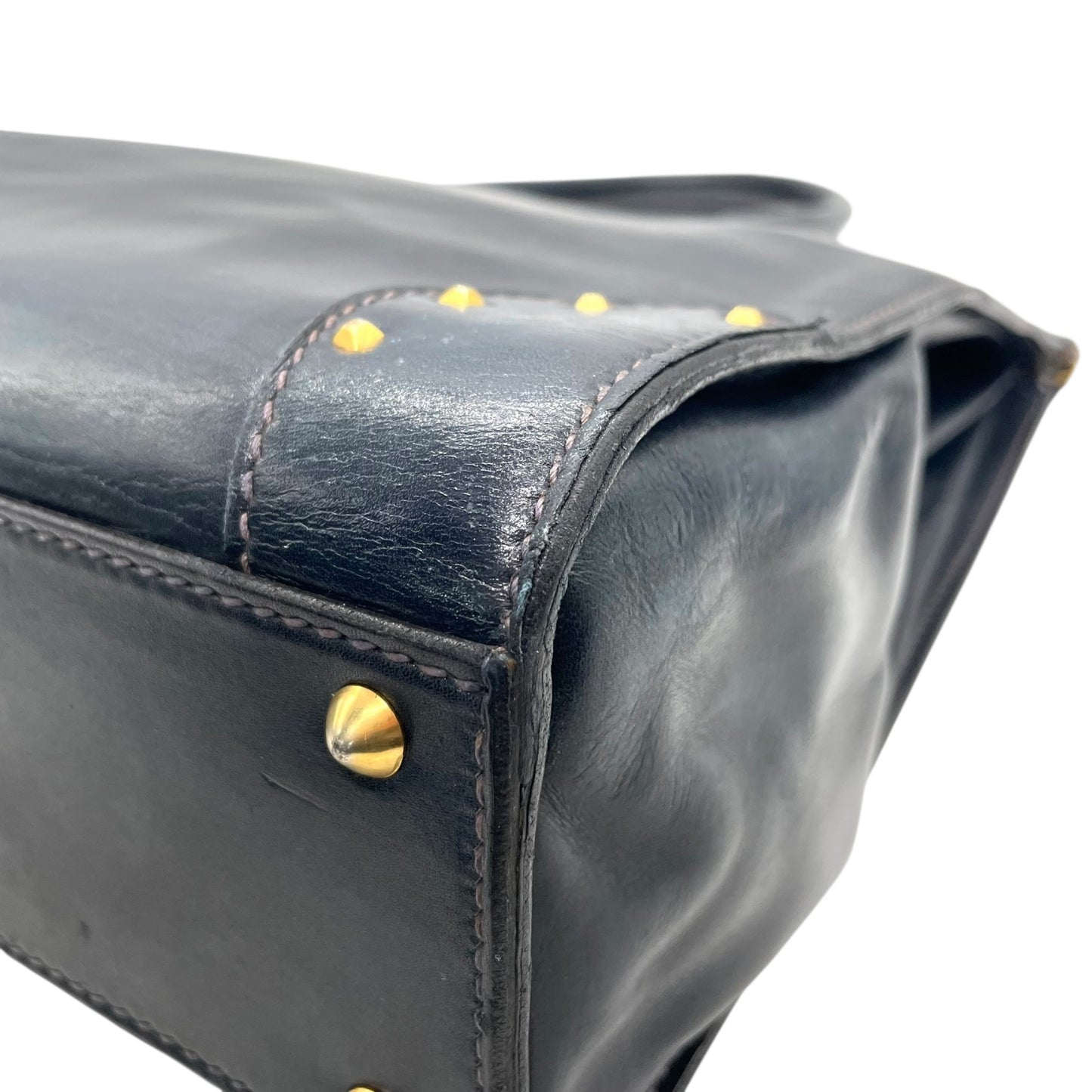 GUCCI グッチ ハンドバッグ トートバッグ ネイビー 紺色 レザー 本革 ゴールド金具 ヴィンテージ オールドグッチ 上品 高級感 通勤 通学 D1