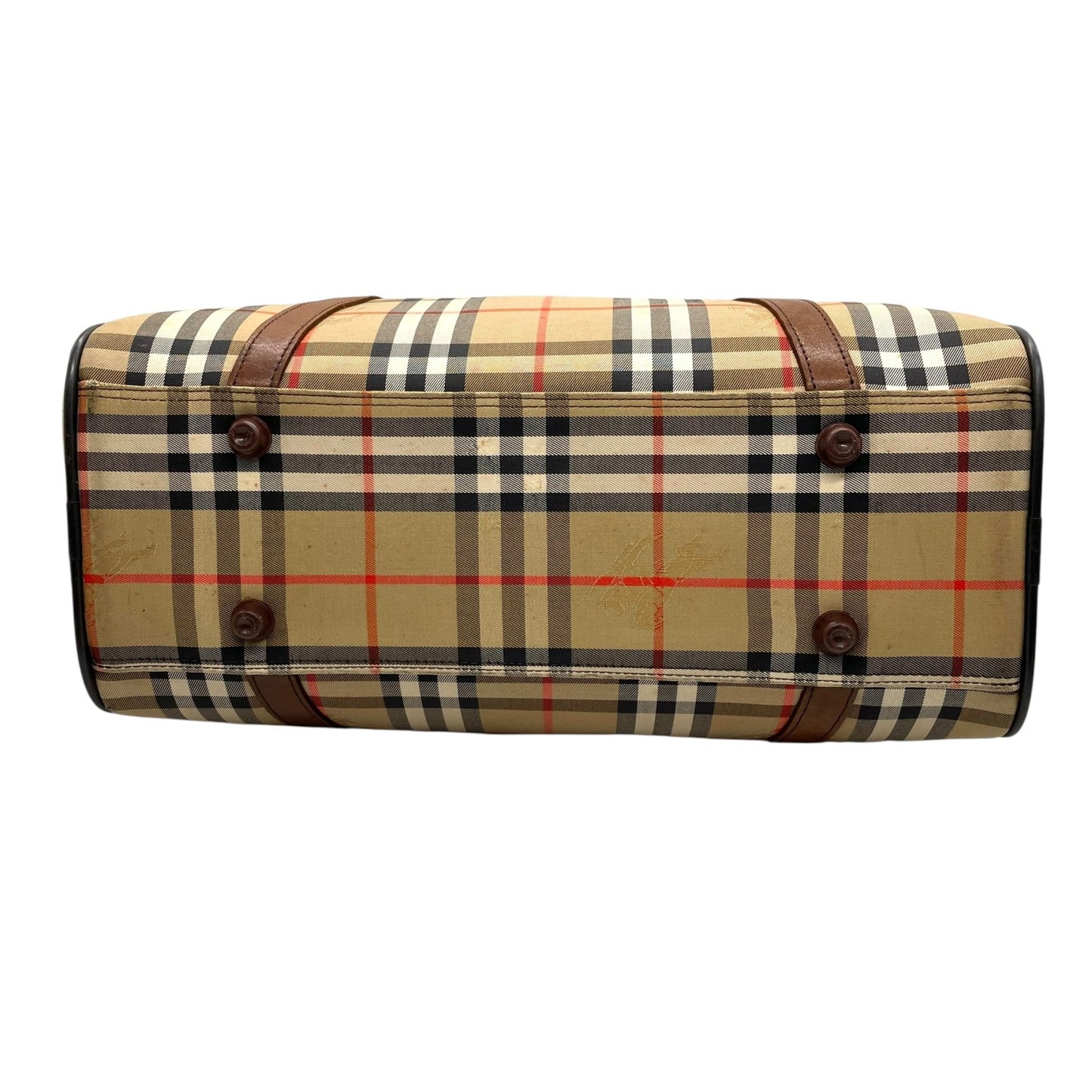 美品 BURBERRY バーバリー ボストンバッグ ノバチェック ホースロゴ シャドーホース ブラウン ベージュ キャンバス レザー ゴールド金具 メンズ レディース C