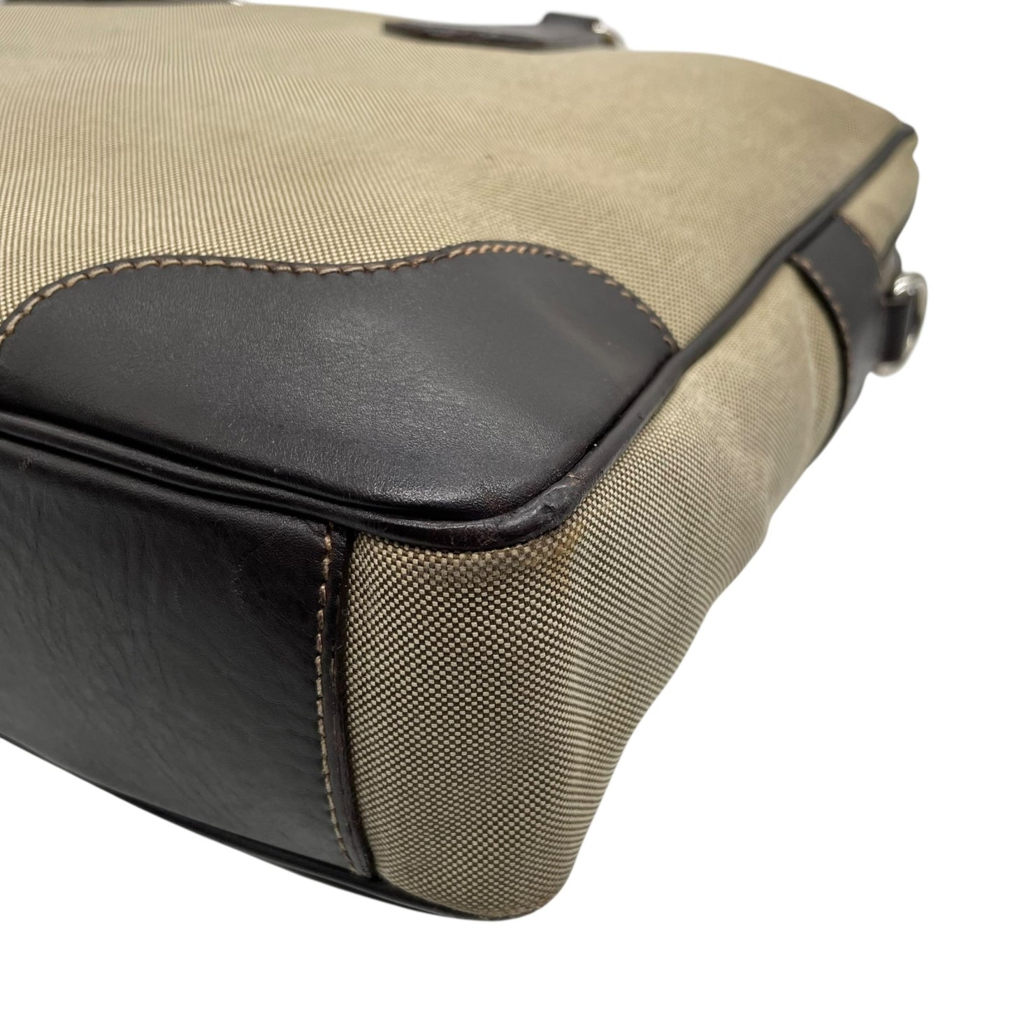 PRADA プラダ ジャガードロゴ 2WAY ビジネスバッグ ショルダーバッグ キャンバス レザー ベージュ ブラウン 南京錠 メンズ レディース Z4