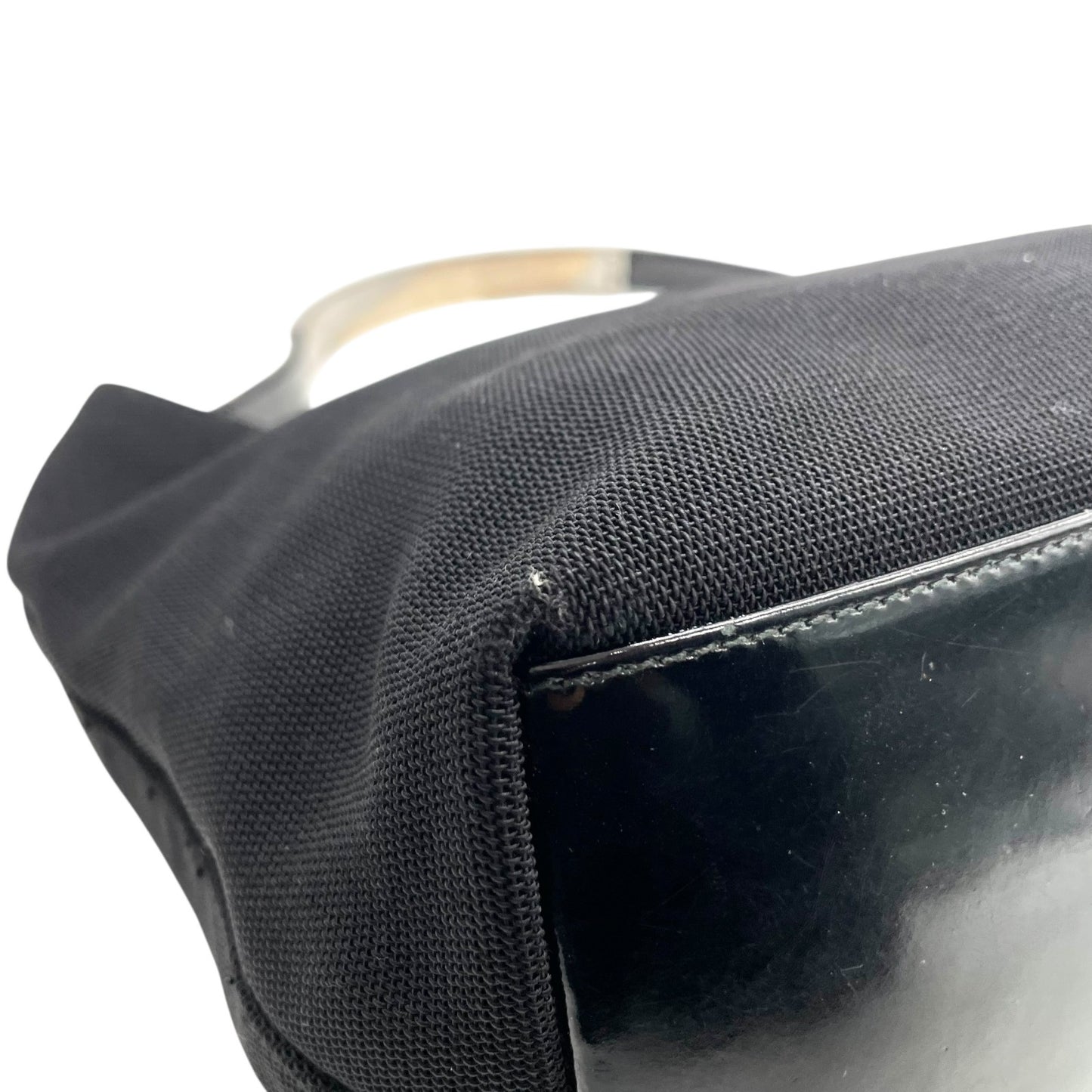 GUCCI グッチ ワンショルダーバッグ ハンドバッグ 黒 ブラック シルバー金具 キャンバス パテントレザー メタルハンドル ロゴプレート 肩掛け可 マグネット開閉 ホーボー レディース D6