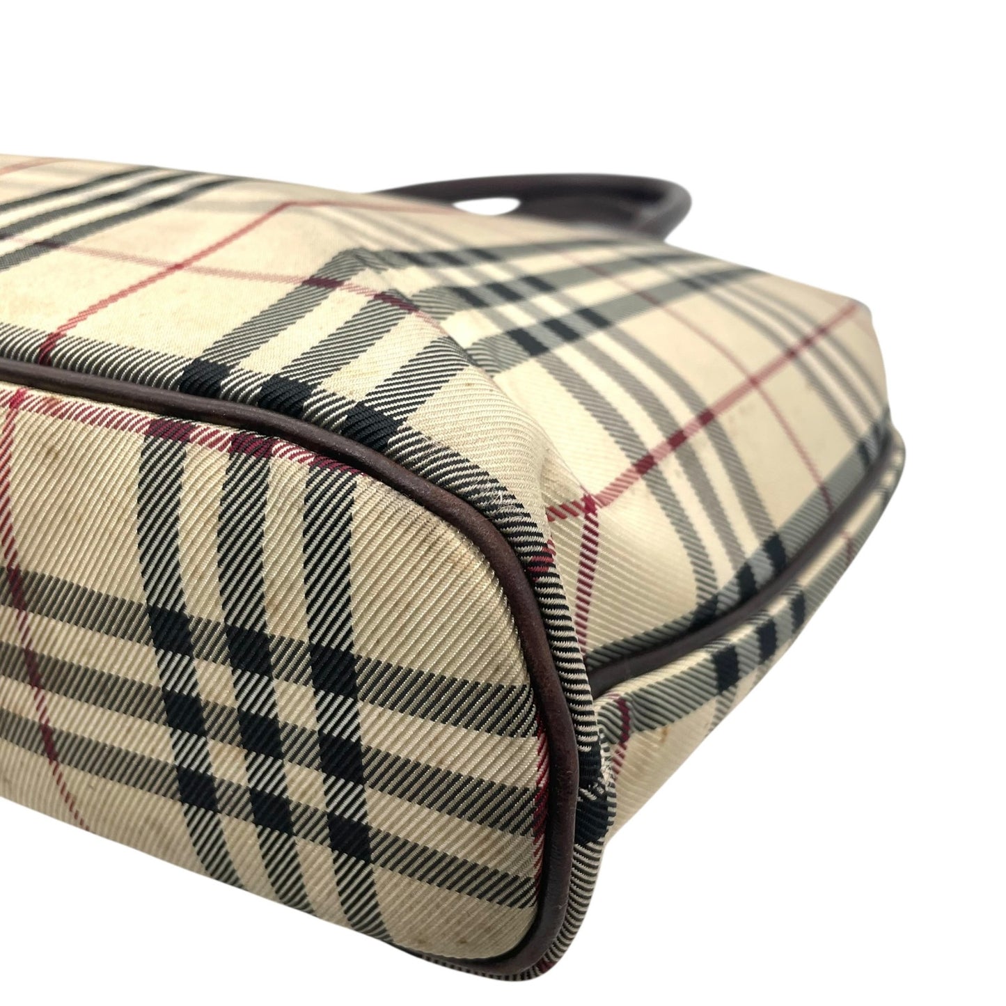 BURBERRY バーバリー ハンドバッグ トートバッグ ノバチェック チェック柄 ベージュ ブラウン キャンバス レザー シルバー金具 ロゴプレート レディース C2