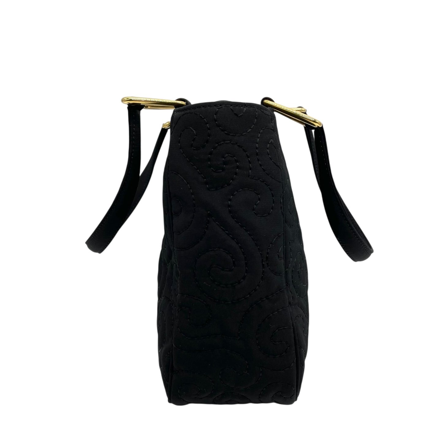 美品 希少 サンローラン Yves Saint Laurent ハンドバッグ ブラック 黒 ゴールド金具 金金具 キルティング調 スワール柄 高級 上品 レディース ヴィンテージ C4