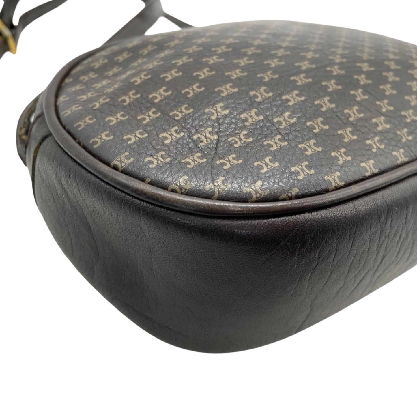 CELINE オールドセリーヌ マカダム柄 トリオンフ ショルダーバッグ 茶 ブラウン レザー ゴールド金具 斜め掛け可 ミニバッグ ポシェット レディース ヴィンテージ B1