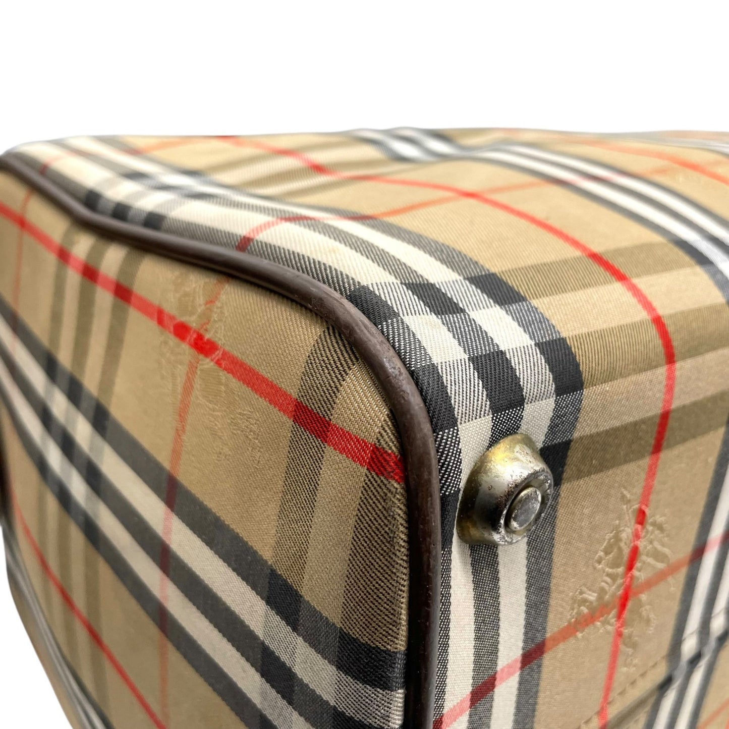 BURBERRY バーバリー ボストンバッグ ノバチェック シャドーホース ベージュ ブラウン キャンバス レザー ゴールド金具 チェック柄 ホースロゴ メンズ レディース ヴィンテージ D