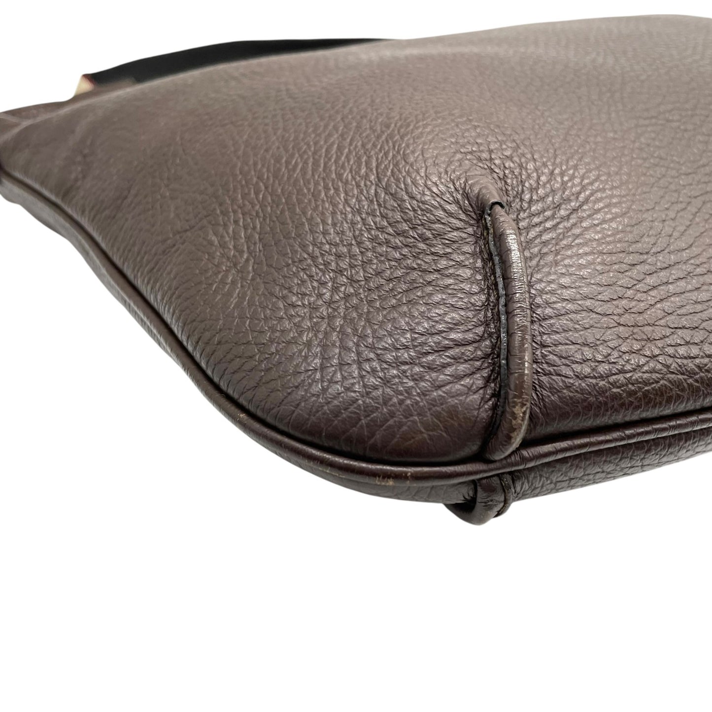 美品 BURBERRY バーバリー ワンショルダーバッグ ハンドバッグ 茶 ダークブラウン レザー シルバー金具 ロゴ型押し 肩掛け可 ファスナー開閉 ホーボー レディース K4