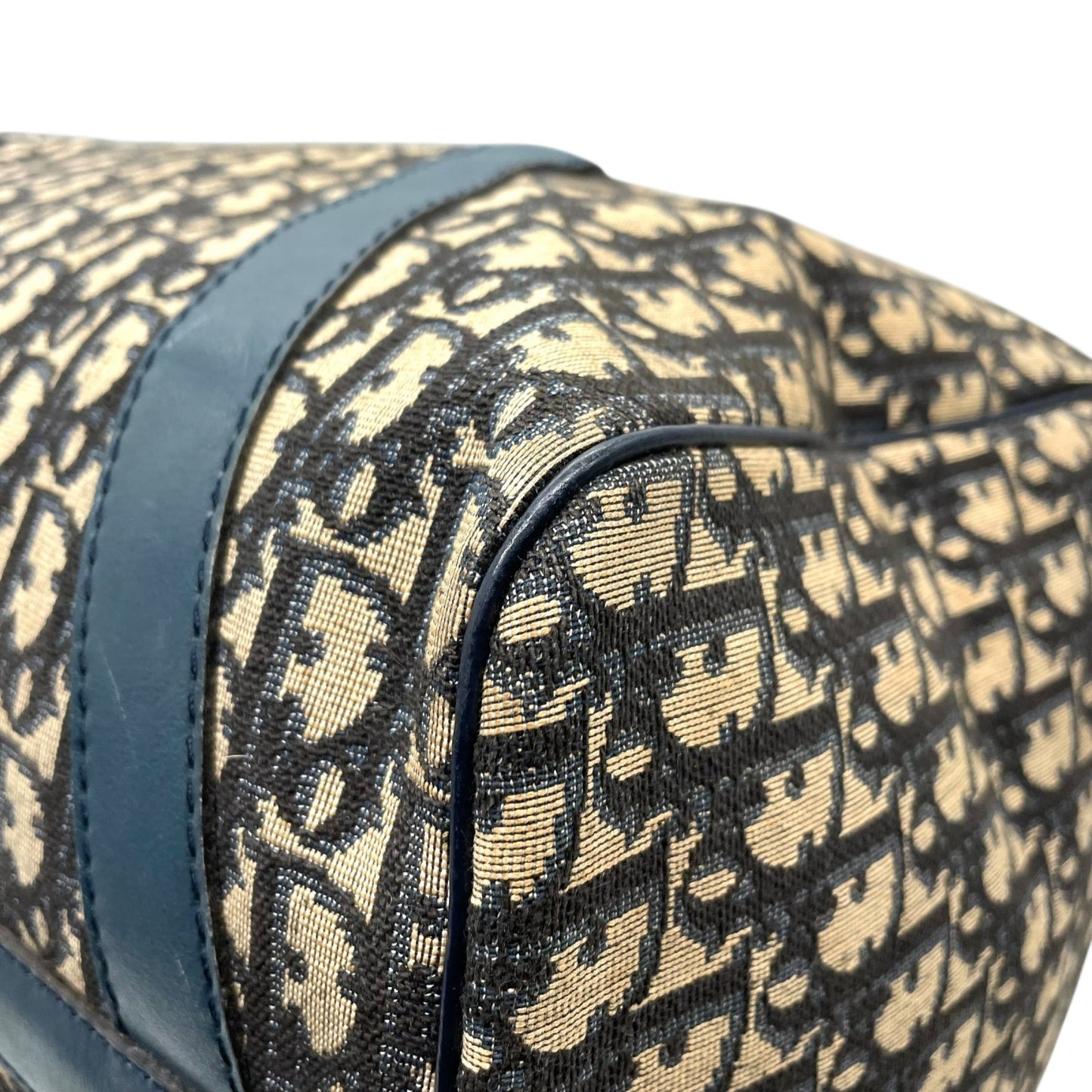 Christian Dior クリスチャンディオール トロッター ボストンバッグ 紺 ネイビー ベージュ キャンバス レザー シルバー金具 メンズ レディース ヴィンテージ Z4