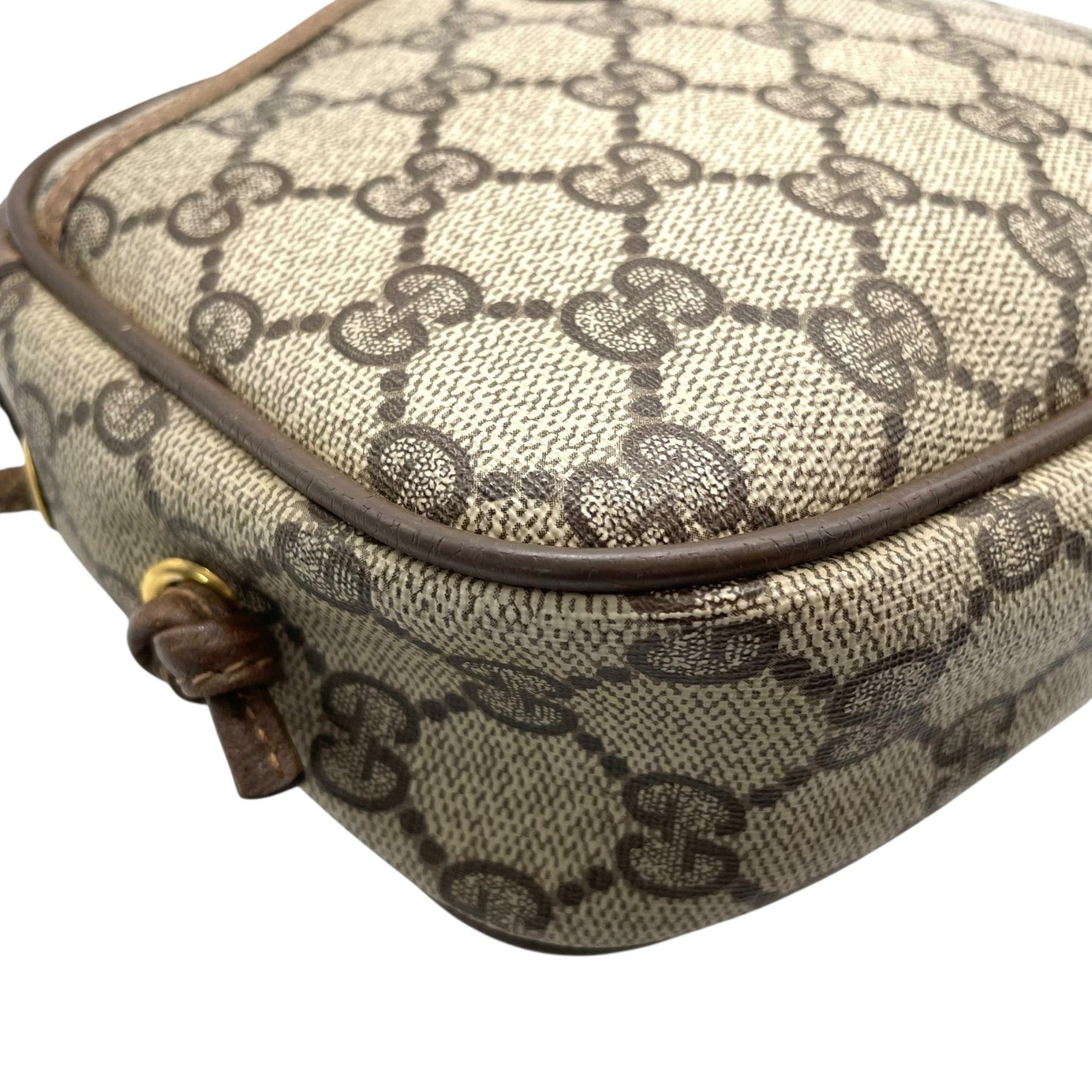 GUCCI グッチ GGスプリーム ショルダーバッグ 茶 ブラウン PVC レザー ゴールド金具 クロスボディ 斜め掛け可 オールドグッチ ヴィンテージ GG柄 レディース Z3