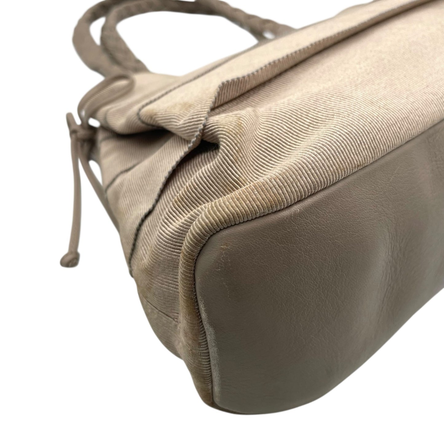 サルヴァトーレフェラガモ ハンドバッグ 編み込みレザーハンドル グレー キャンバス トートバッグ 肩掛け可能 K2