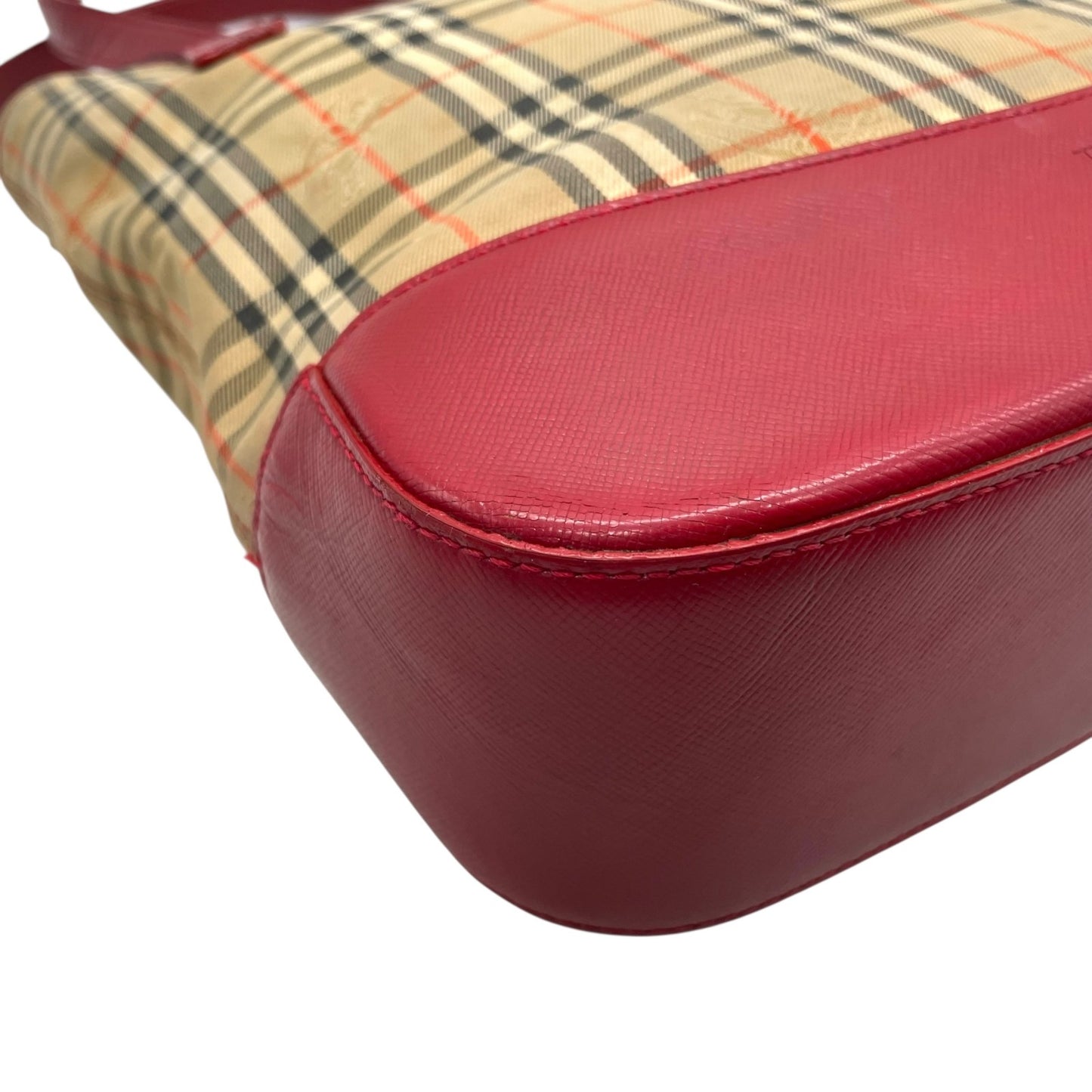 バーバリーズ Burberrys ヴィンテージ トートバッグ ハンドバッグ ノバチェック 赤 レッド レザーロングハンドル D4