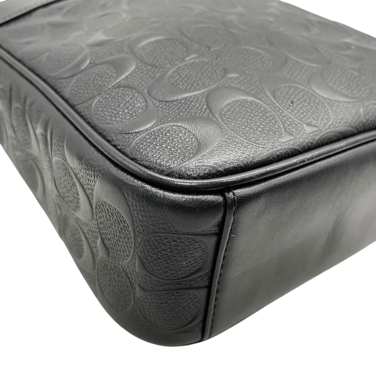 極美品 COACH コーチ ショルダーバッグ F11741 NIBLK シグネチャー 黒 ブラック レザー シルバー金具 チャールズ エンボス ロゴ 斜め掛け可 メンズ K12